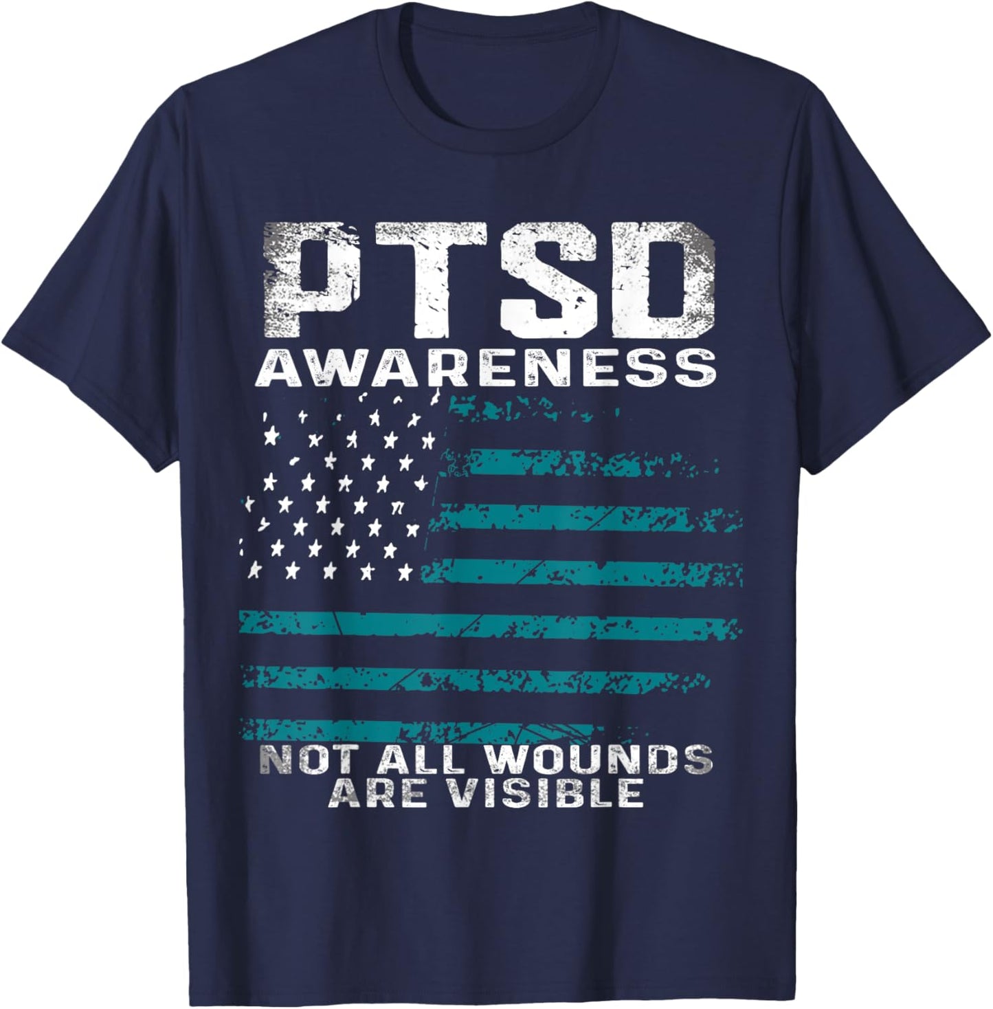 USA Flag Not All Wounds Are Visible PTSD Awareness Vintage T-Shirt - T-Shirt | Navy
