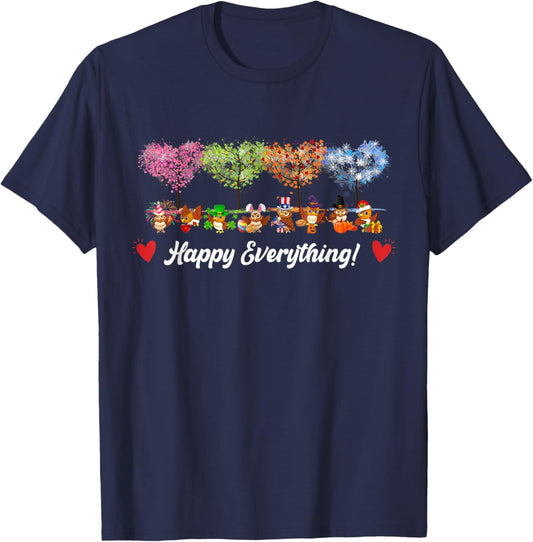 Funny Happy Everything Owl Birds Every Seasons All Year Tree T-Shirt - T-Shirt | Navy