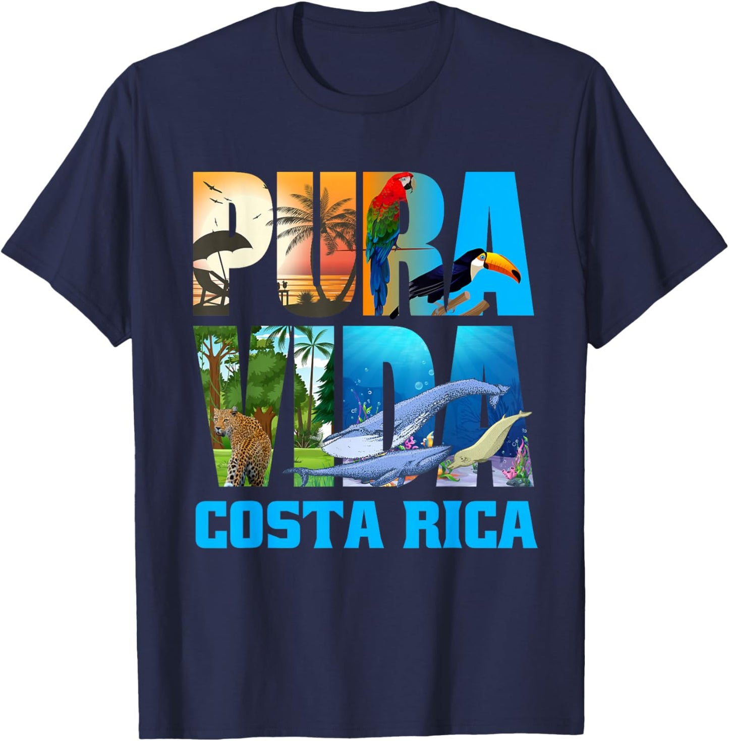 Costa Rica Pura Vida Shirt Animals Nature Pura Vida T-Shirt - T-Shirt | Navy