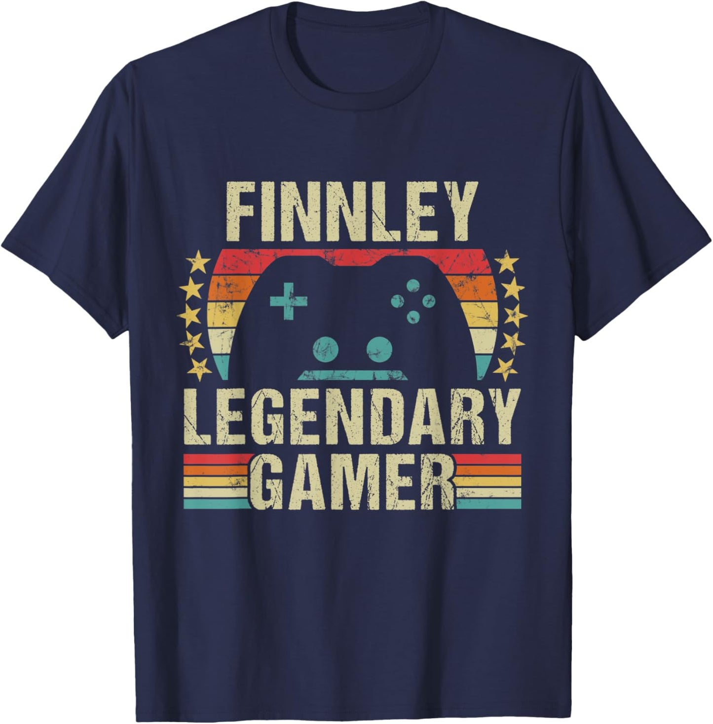 Finnley Gamer Retro Gaming Vintage Game Personalized 70s T-Shirt - T-Shirt | Navy