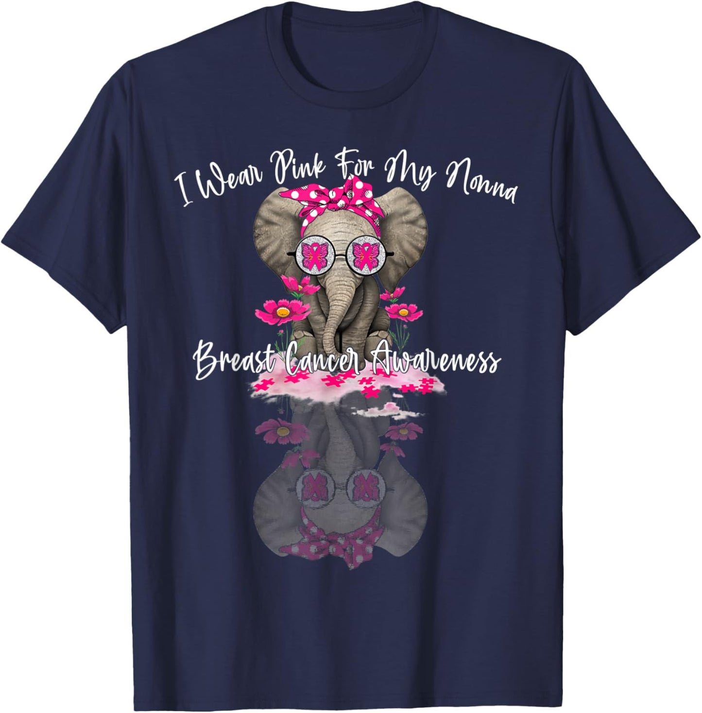mb I Wear Pink For My Nonna Elephant Breast Cancer T-Shirt - T-Shirt | Navy