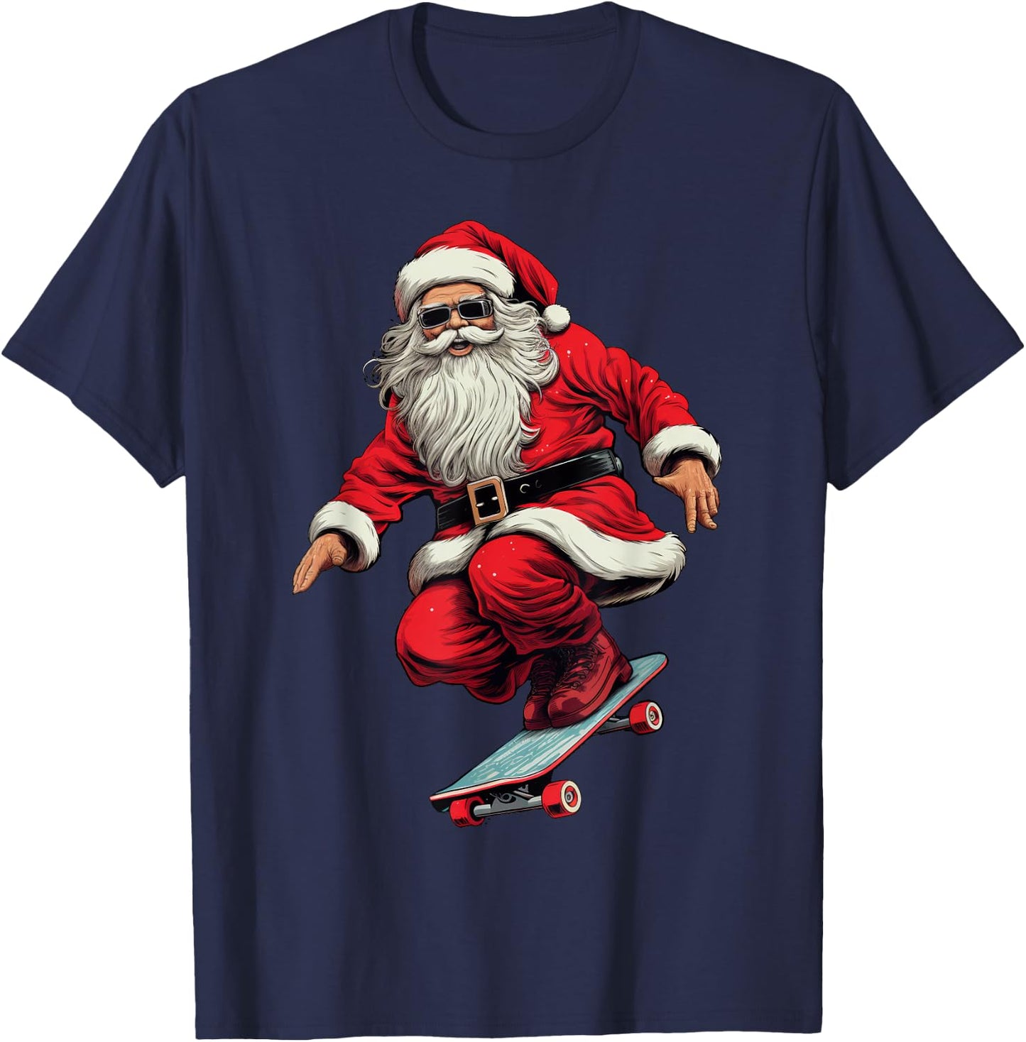 Santa Skateboard Christmas Xmas Skateboarding Pajama T-Shirt - T-Shirt | Navy