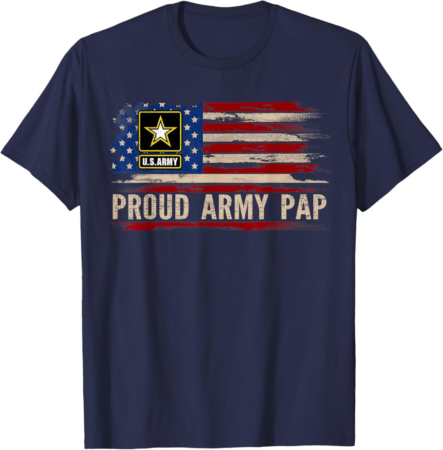 Vintage Proud Army Pap American Flag Veteran Gift T-Shirt - T-Shirt | Navy
