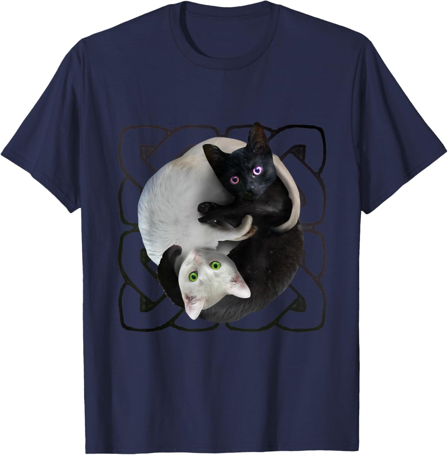 Yin Yang Cat Cats, Yin-Yang Kitty, YinYang Kitten T-Shirt - T-Shirt | Navy