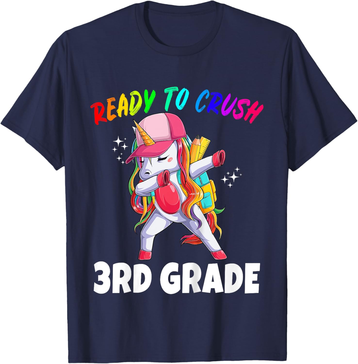 3rd Grade Unicorn First Day of School Gift Girls Rainbow T-Shirt - T-Shirt | Navy
