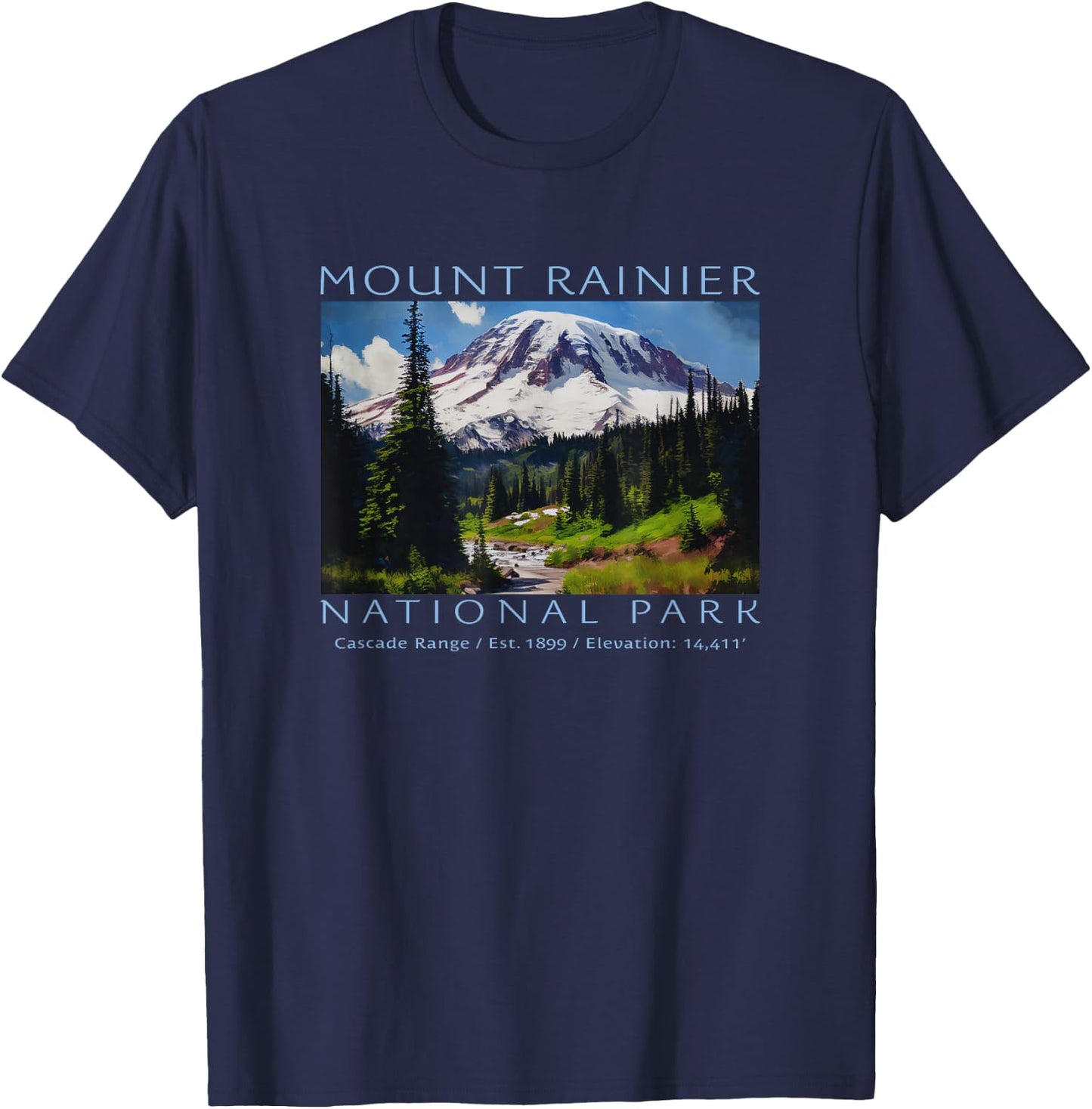 Mt. Rainier National Park Mountain Art Souvenir T-Shirt - T-Shirt | Navy