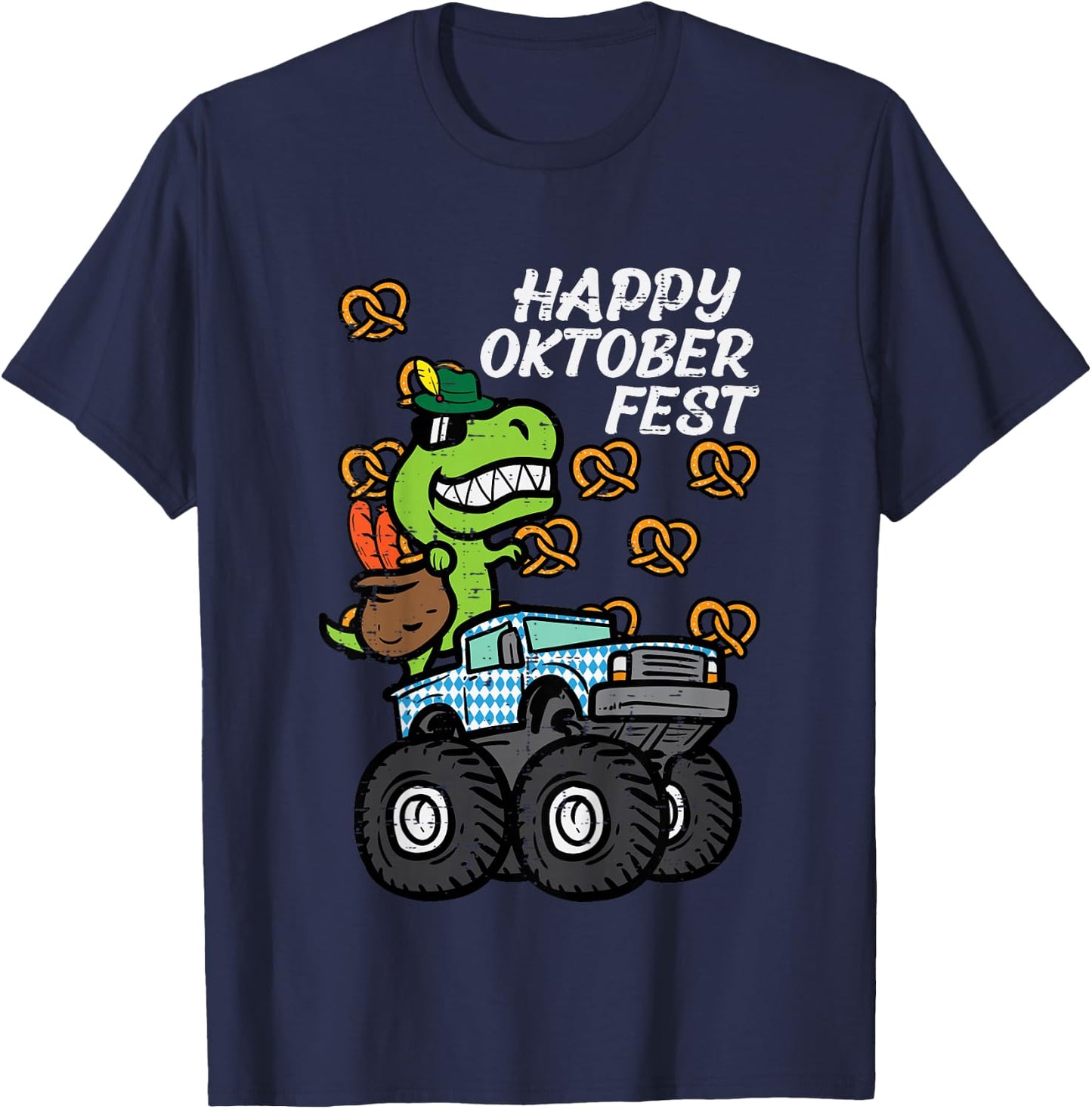 Kids Happy Oktoberfest Dino Monster Truck German Toddler Boys Kid T-Shirt - T-Shirt | Navy