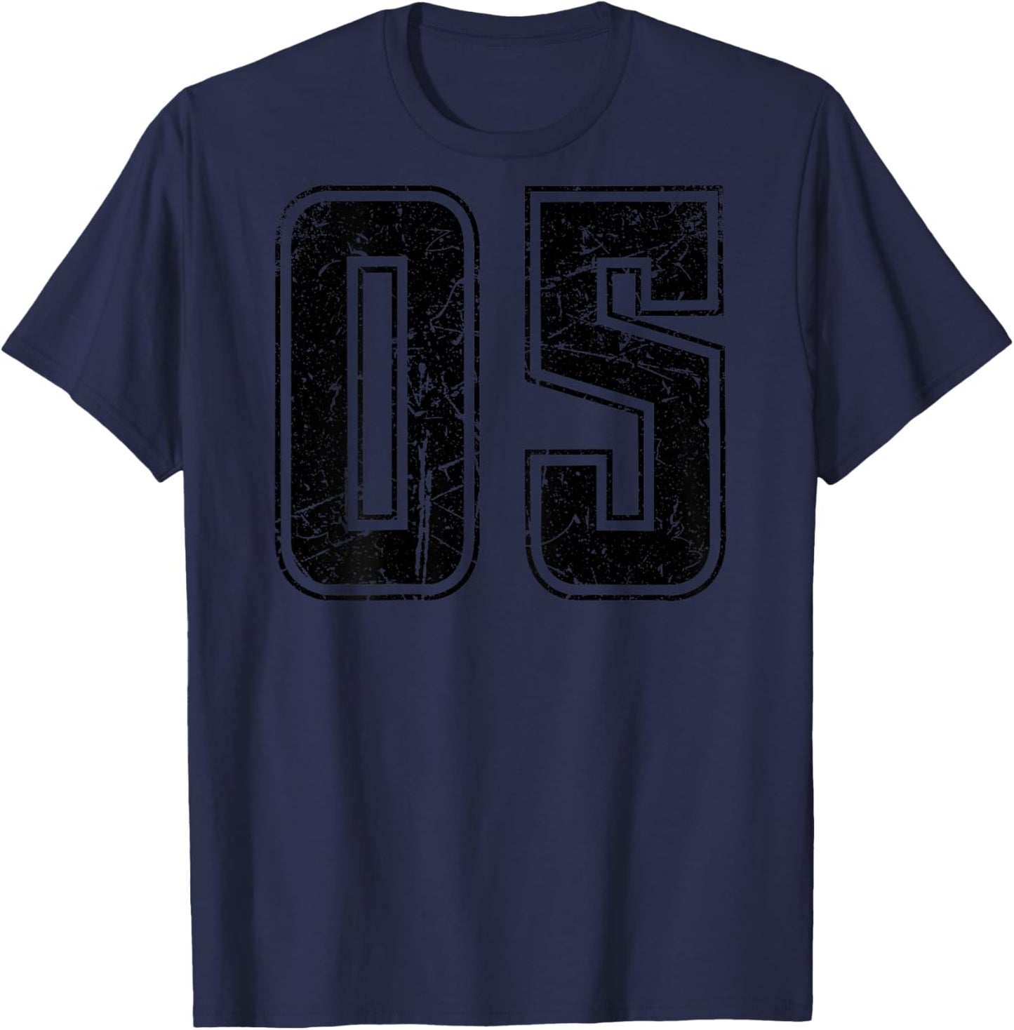 Number 05 Distressed Grunge Vintage Back Print T-Shirt - T-Shirt | Navy