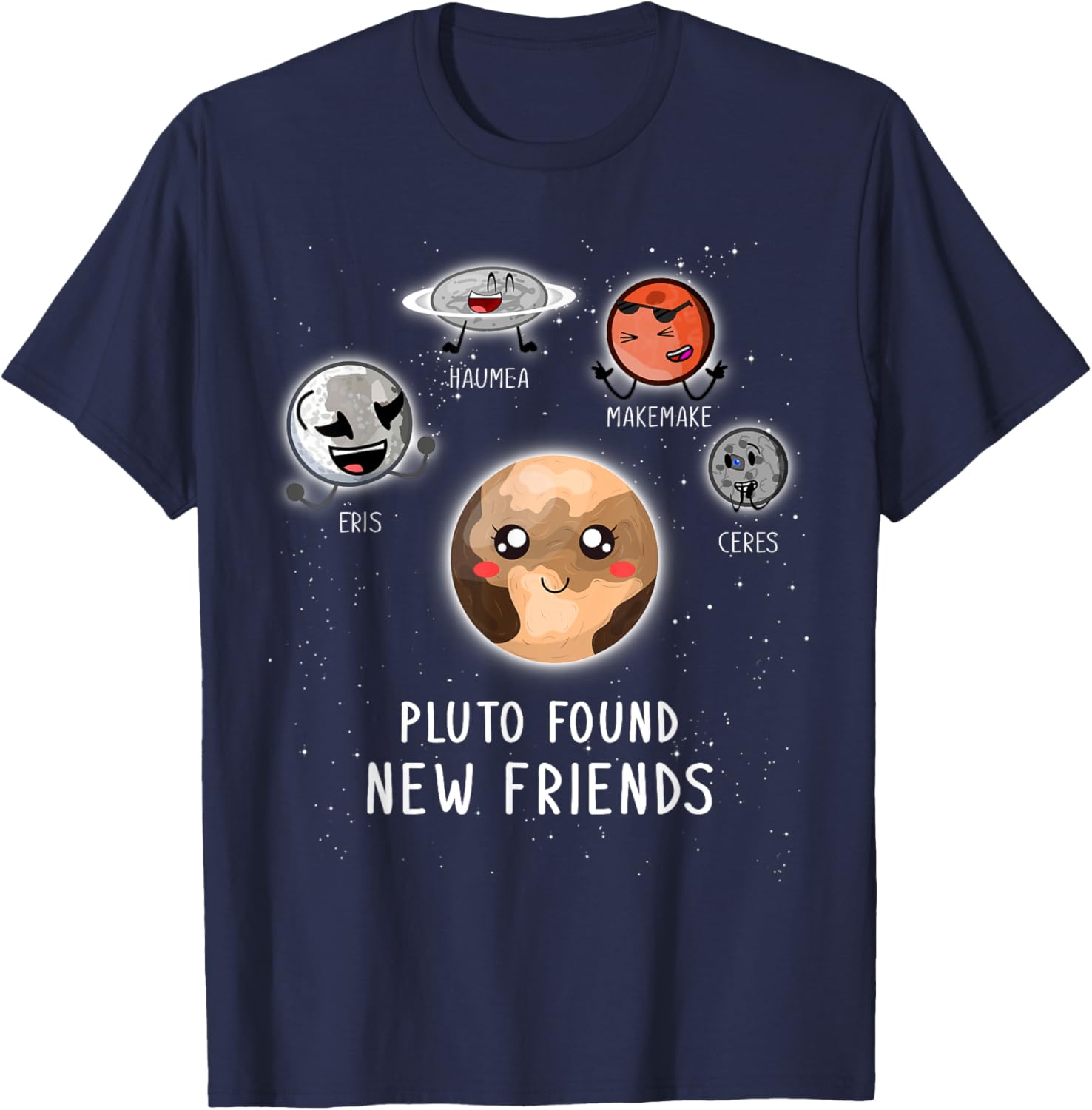 Pluto Found New Friend Planet Face T-Shirt - T-Shirt | Navy