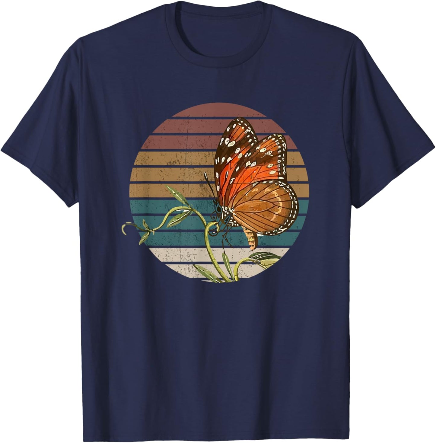 Retro Butterfly Lover Monarch Entomolgist Vintage Milkweed T-Shirt - T-Shirt | Navy