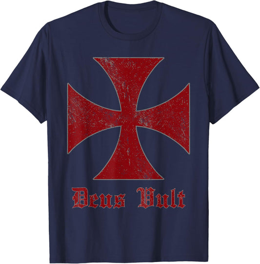 Deus Vult Templar Templar Helmet Holy Cross T-Shirt - T-Shirt | Navy