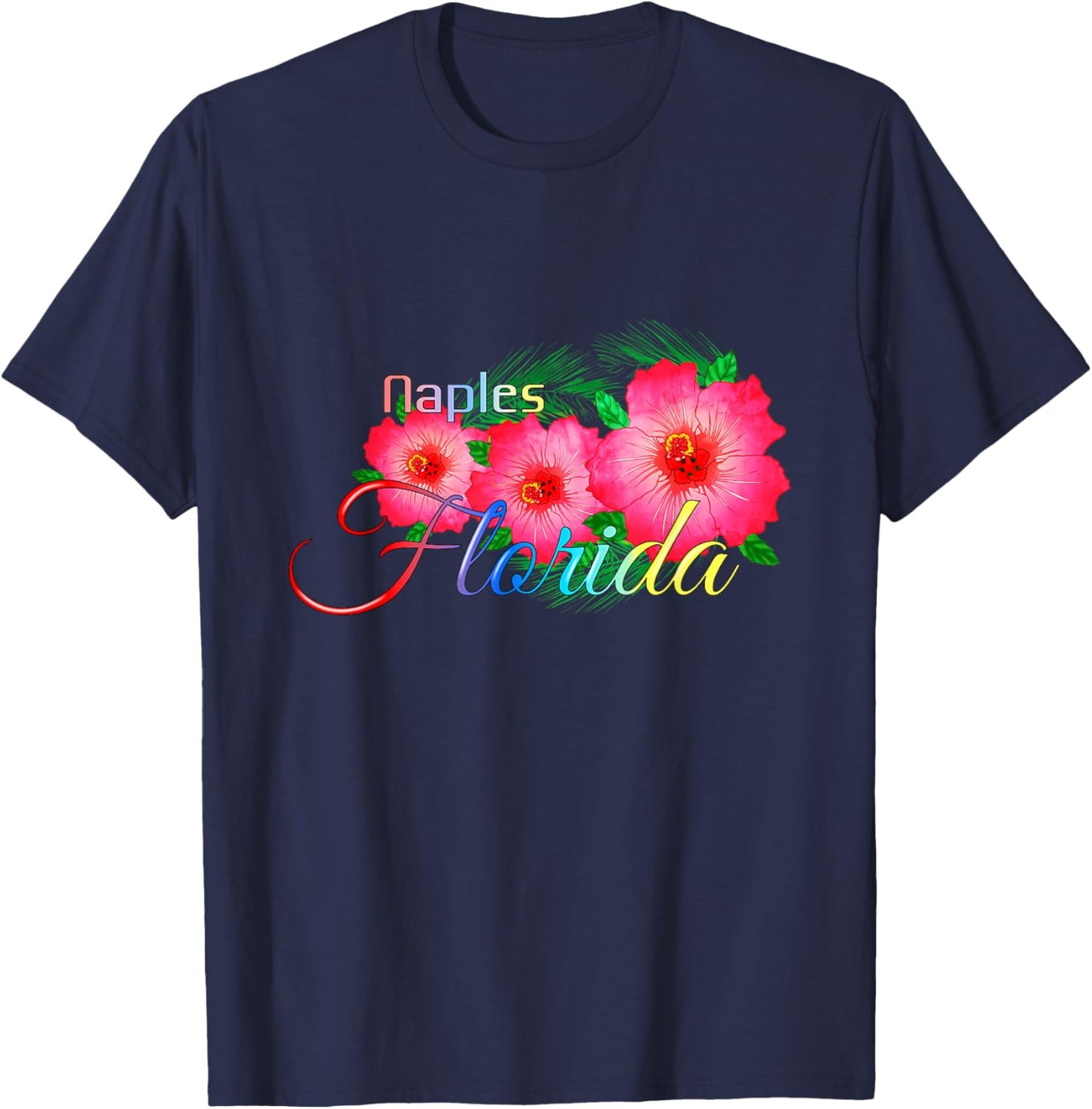 Naples Florida Tropical Flowers Family Vacation T-Shirt - T-Shirt | Navy