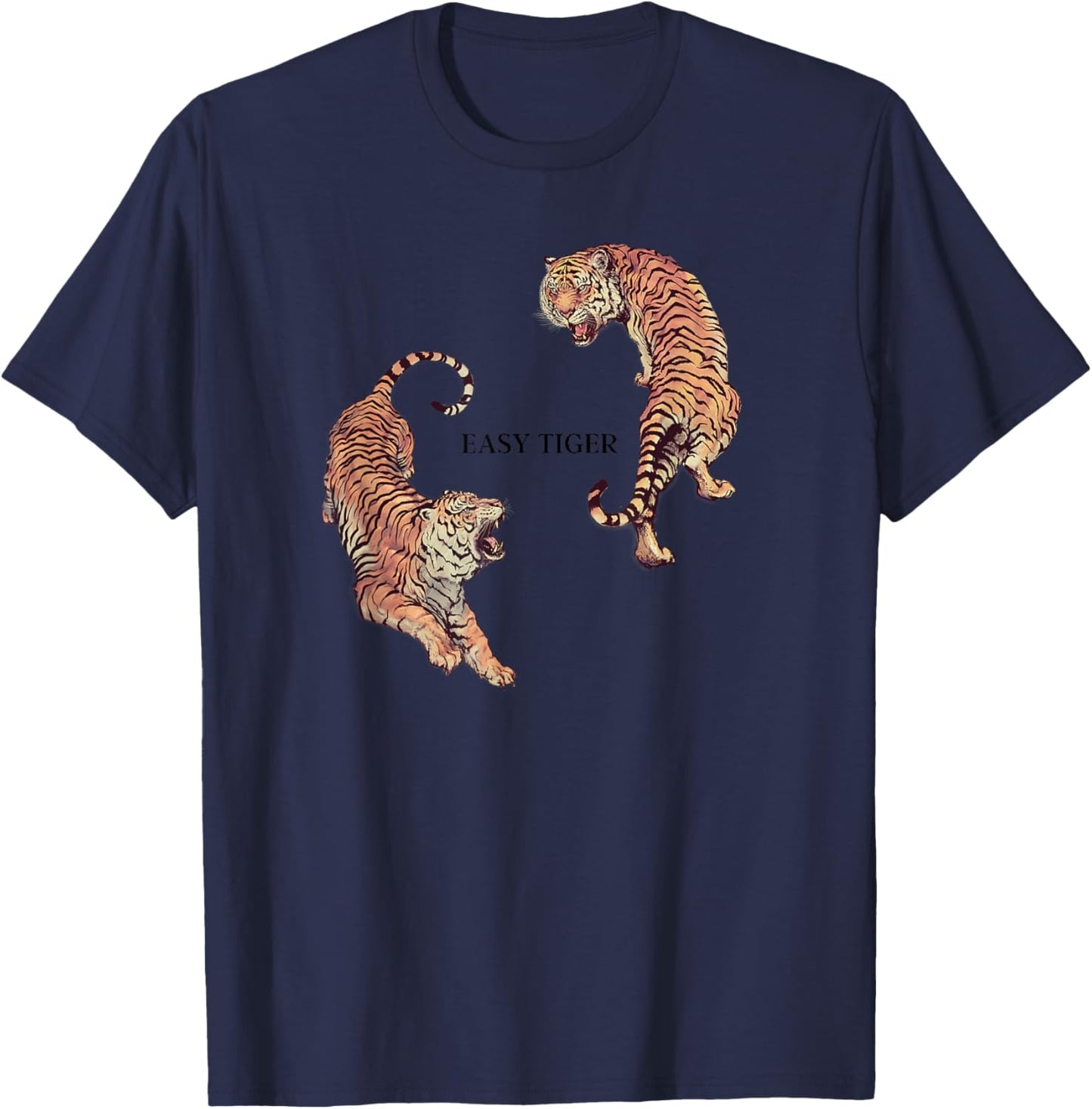Vintage Easy Tiger Graphic, Chinese Tiger Aesthetic T-Shirt - T-Shirt | Navy