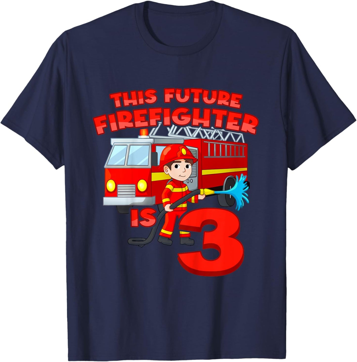 3th Birthday Future Firefighter With Fire Truck 3 Year Old T-Shirt - T-Shirt | Navy