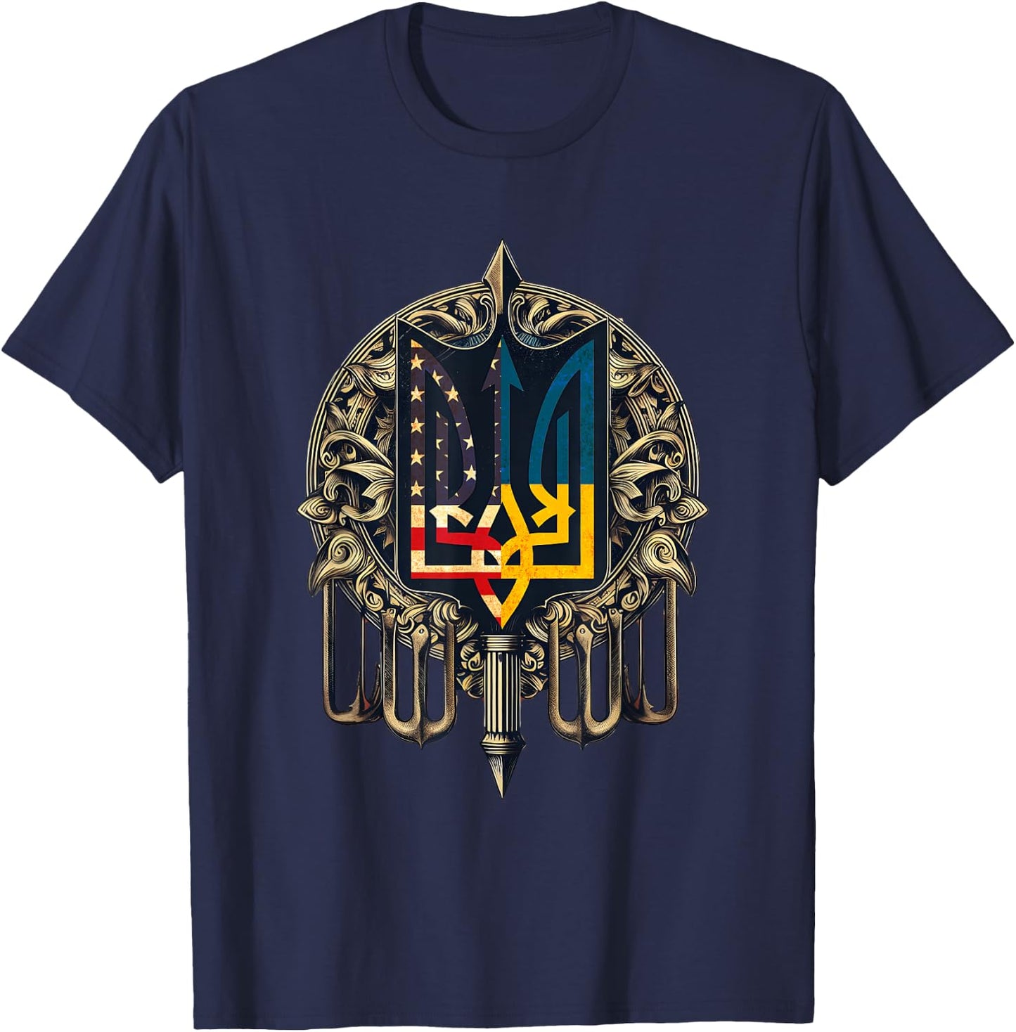 Vintage Ukraine American Flag Ukrainian Trident Men T-Shirt - T-Shirt | Navy