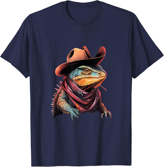 Bearded Dragon Cowboy Hat Reptile Lizard Western T-Shirt - T-Shirt | Navy