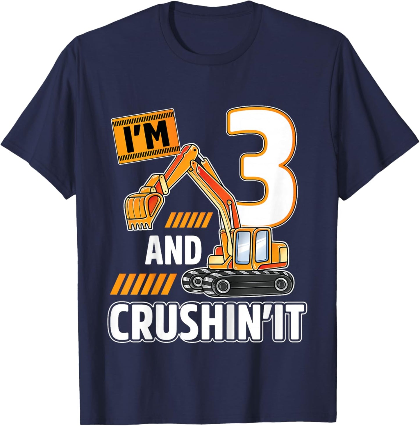 3 year old vehicles construction excavator Birthday 3rd T-Shirt - T-Shirt | Navy