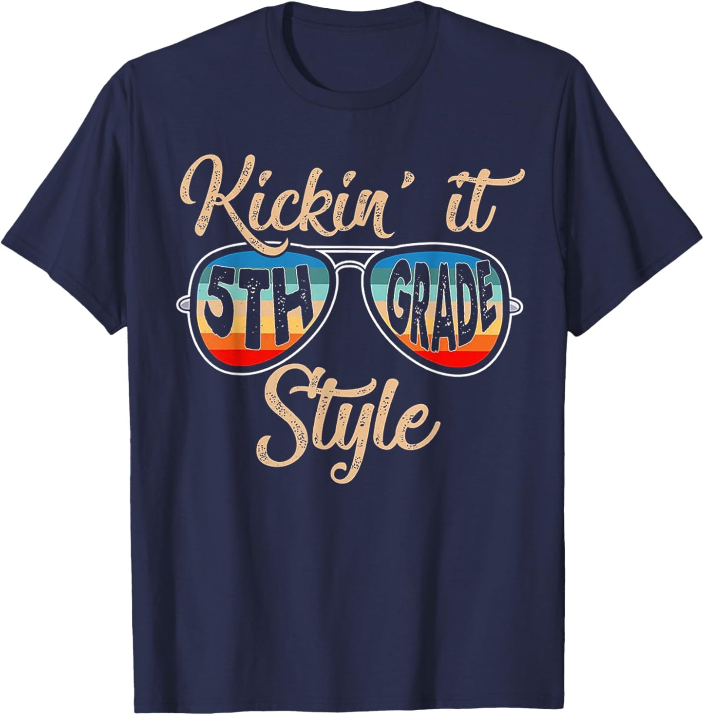 Retro Vintage Kickin' It 5th Grade Sunglasses T-Shirt - T-Shirt | Navy