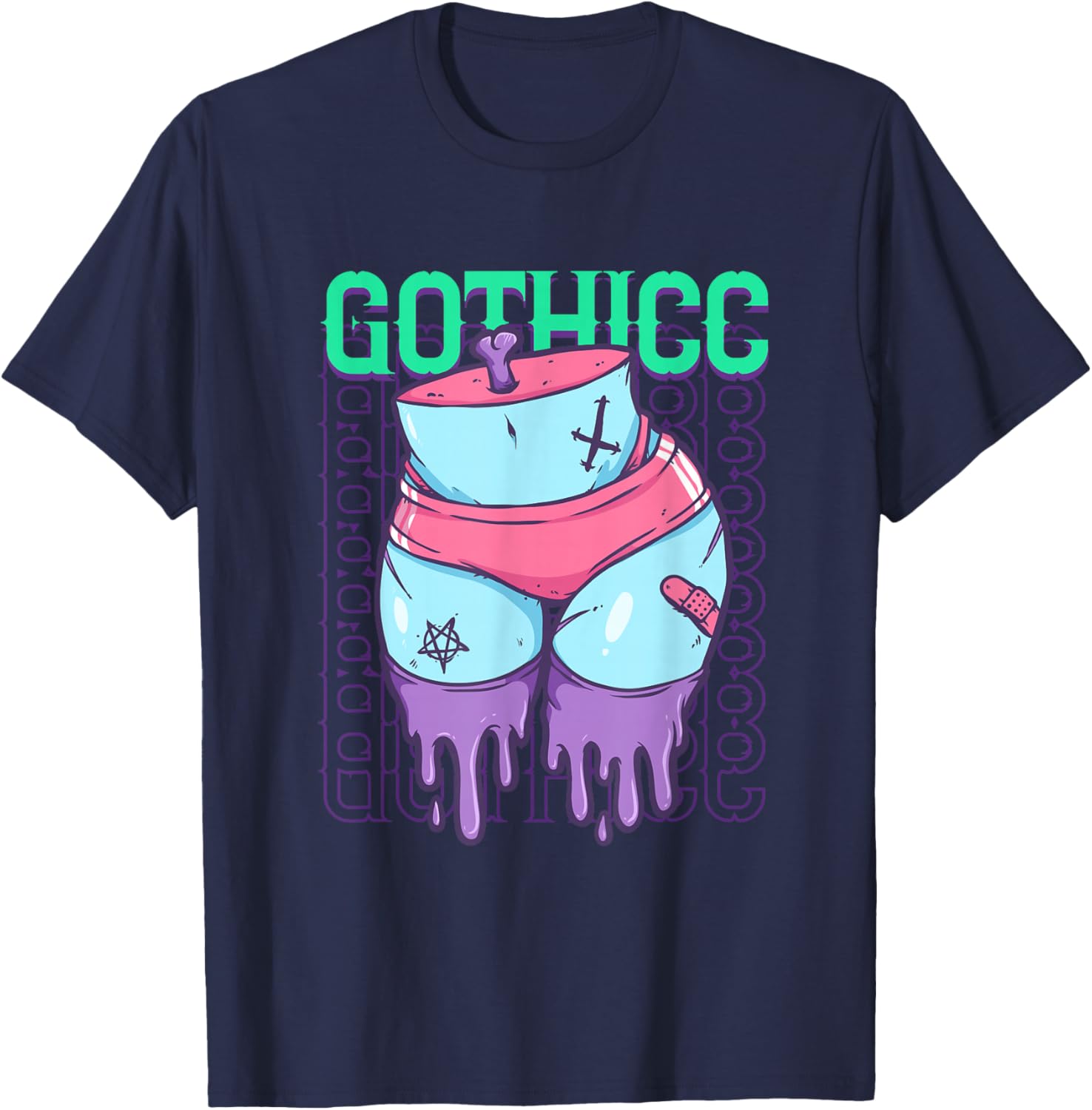 Gothic Emo Gothicc Pastel Goth Thick Thighs Booty T-Shirt - T-Shirt | Navy