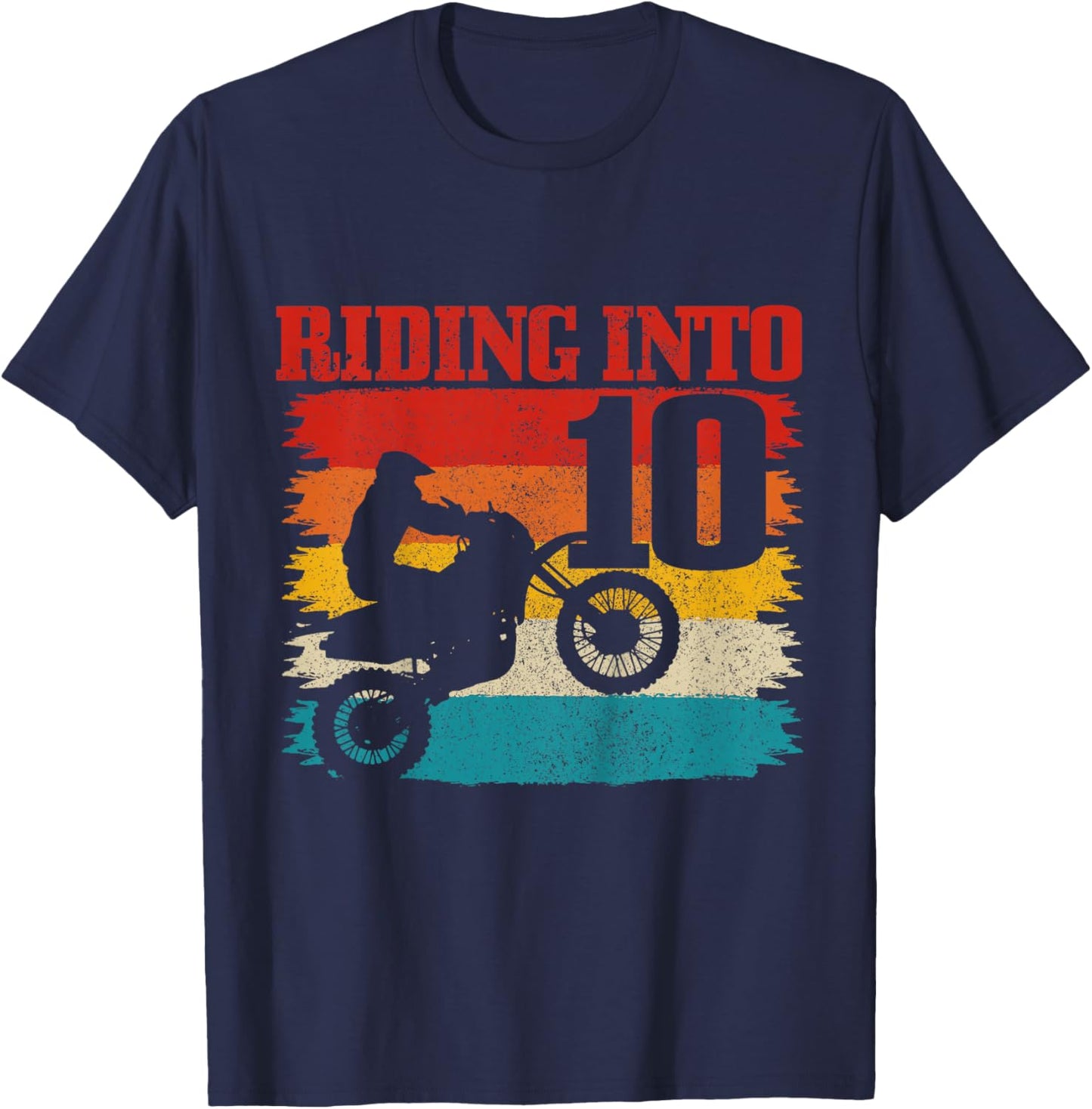 Riding Into 10 Motocross 10th Birthday Dirt Bike Enduro T-Shirt - T-Shirt | Navy