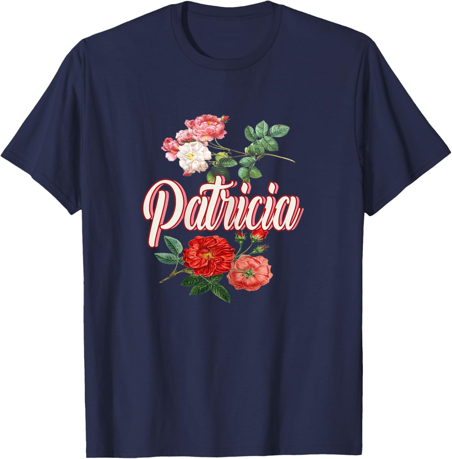 Patricia Name With Flowers T-Shirt - T-Shirt | Navy