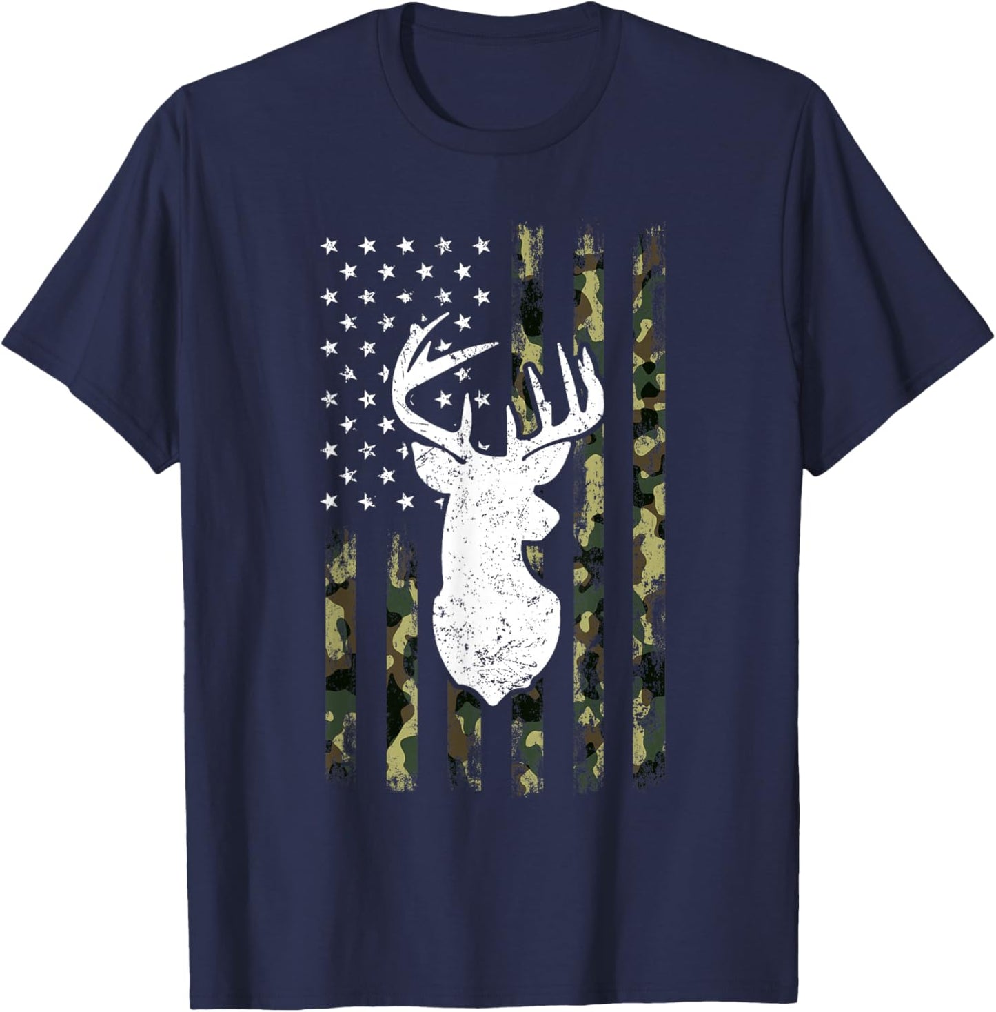 Hunting Shirt American Camouflage Flag Deer Silhouette T-Shirt - T-Shirt | Navy