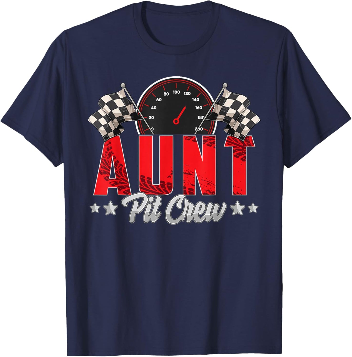 Race Car Birthday Party Racing Family Aunt Pit Crew T-Shirt - T-Shirt | Navy