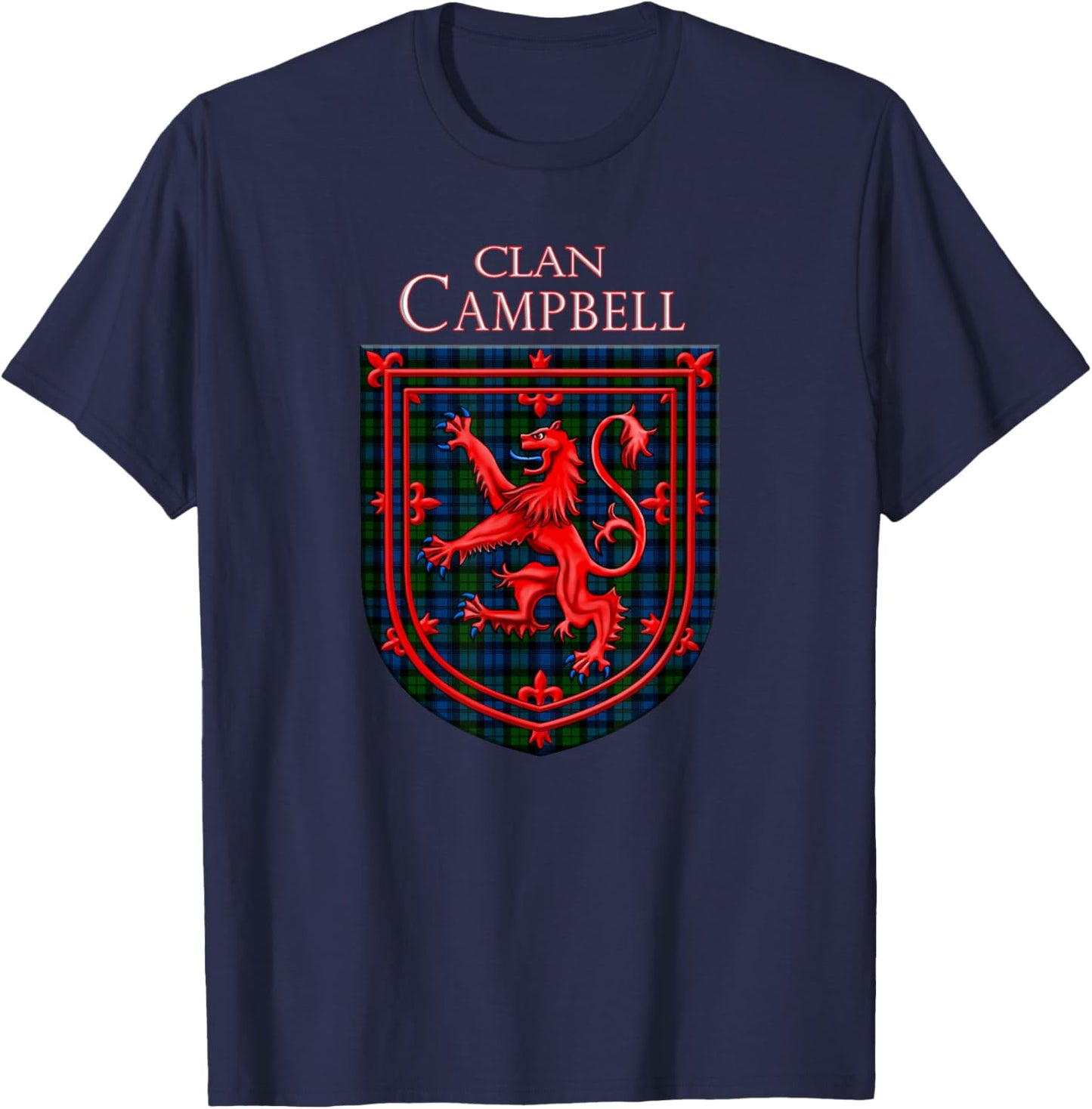 Campbell Tartan Scottish Plaid Lion Rampant T-Shirt - T-Shirt | Navy