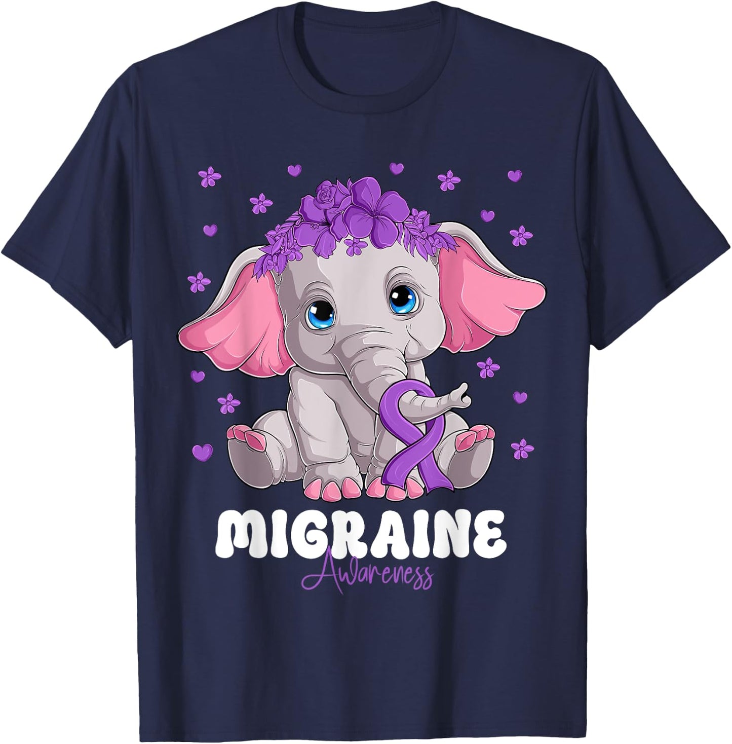 Purple Ribbon Survivor Warrior Migraine Awareness T-Shirt - T-Shirt | Navy