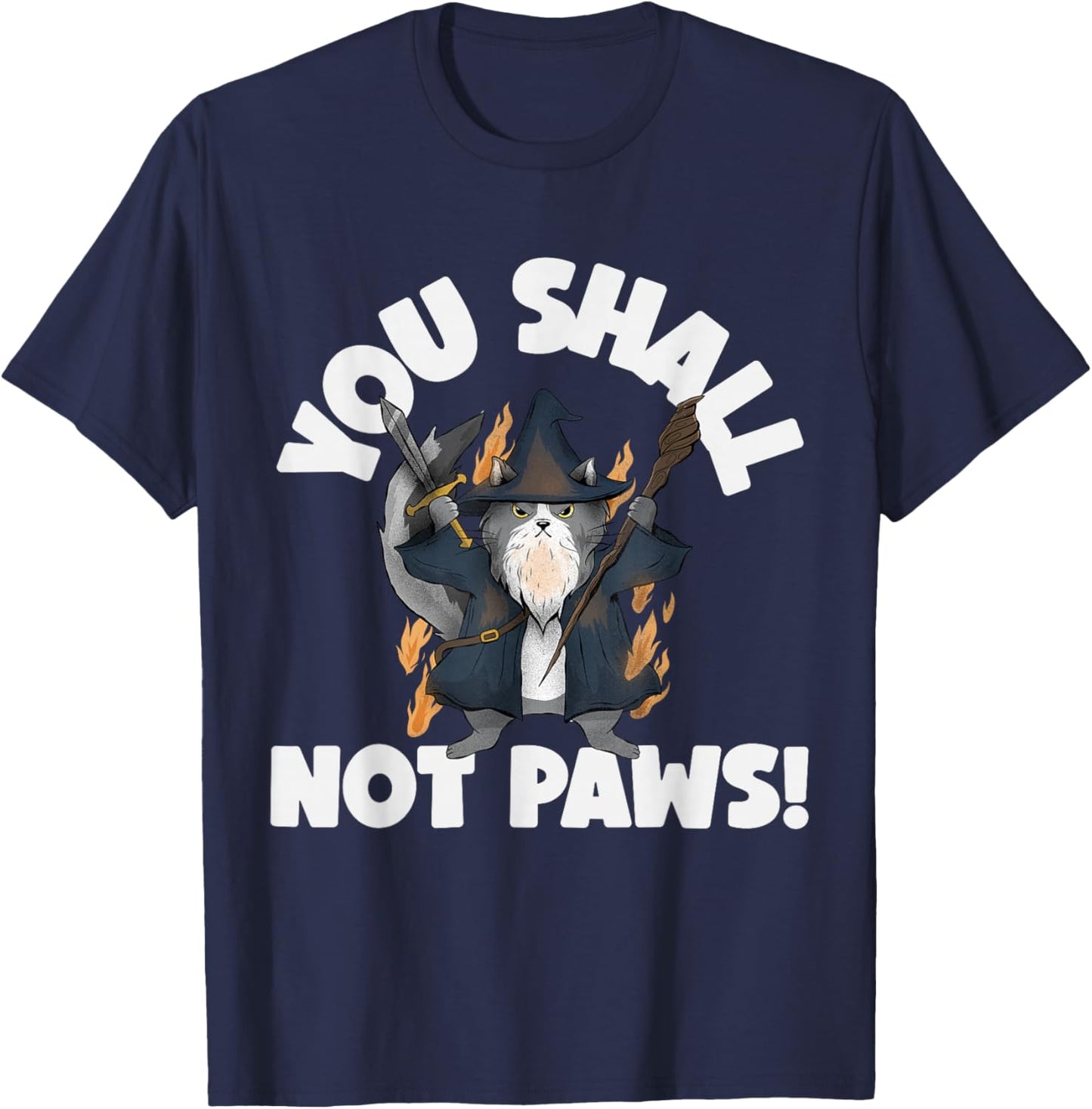 Kitten Meow Parody Movie Funny Cat Wizard You Shall Not Paws T-Shirt - T-Shirt | Navy