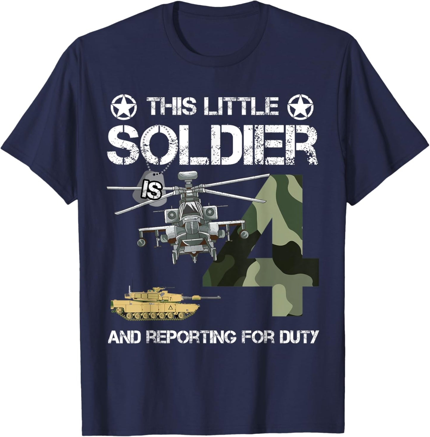 4 Year Old Soldier Camo Army Birthday Themed Military Family T-Shirt - T-Shirt | Navy