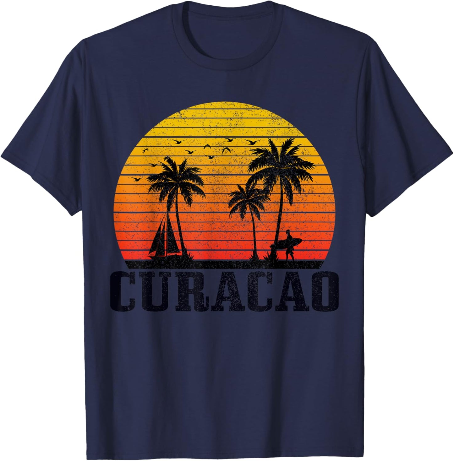 Curacao Surfer Vintage Caribbean Souvenir Women Kids T-Shirt - T-Shirt | Navy