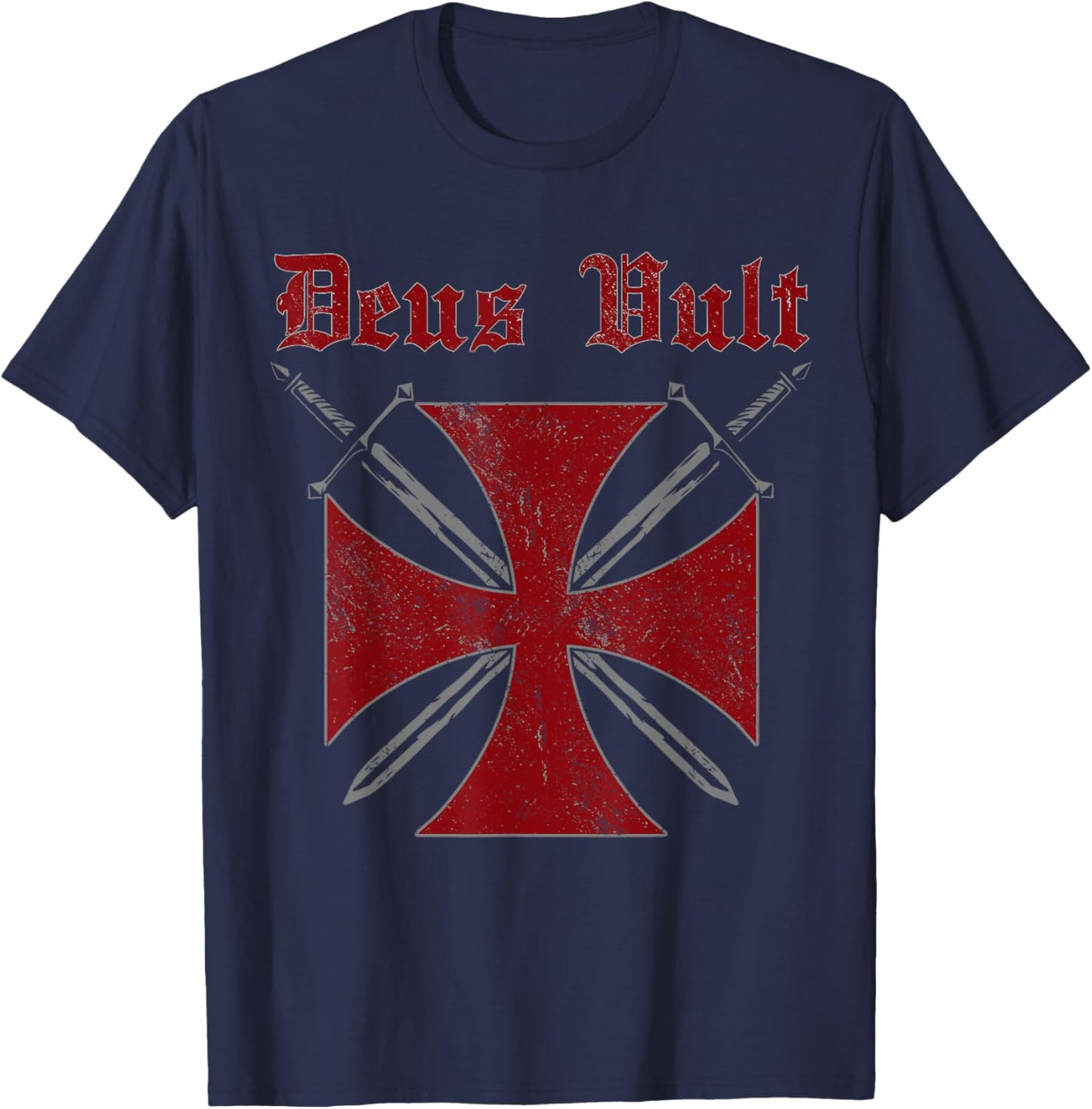 Deus Vult Templar Order Knights Templar Holy Cross Helmet T-Shirt - T-Shirt | Navy