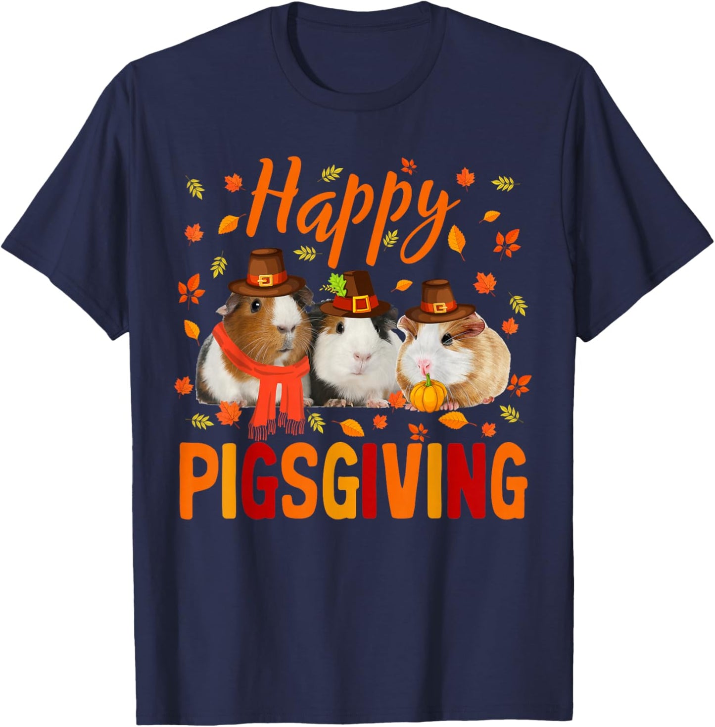 Happy Pigsgiving Cute Thanksgiving Guinea Pig Pilgrim Hat T-Shirt - T-Shirt | Navy