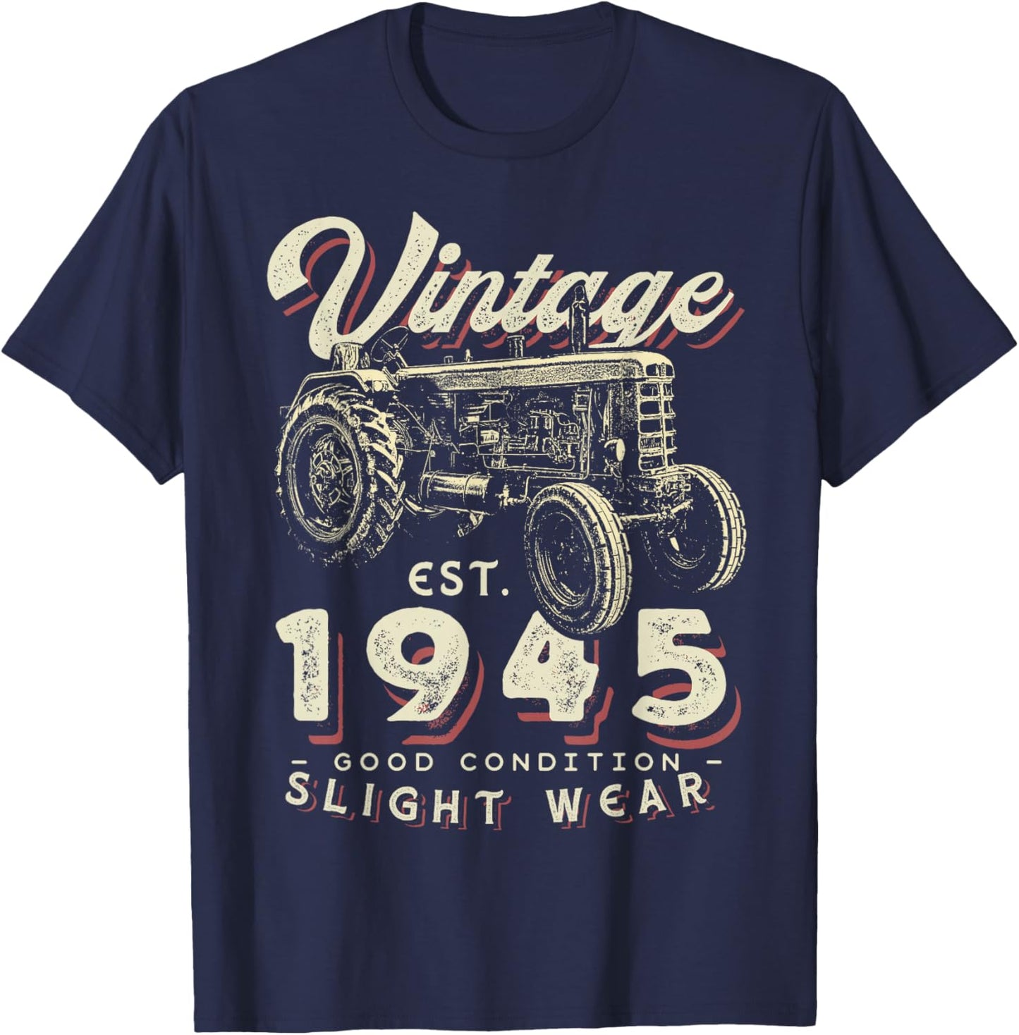 Vintage Farmer Tractor established 1945 77th Birthday Party T-Shirt - T-Shirt | Navy