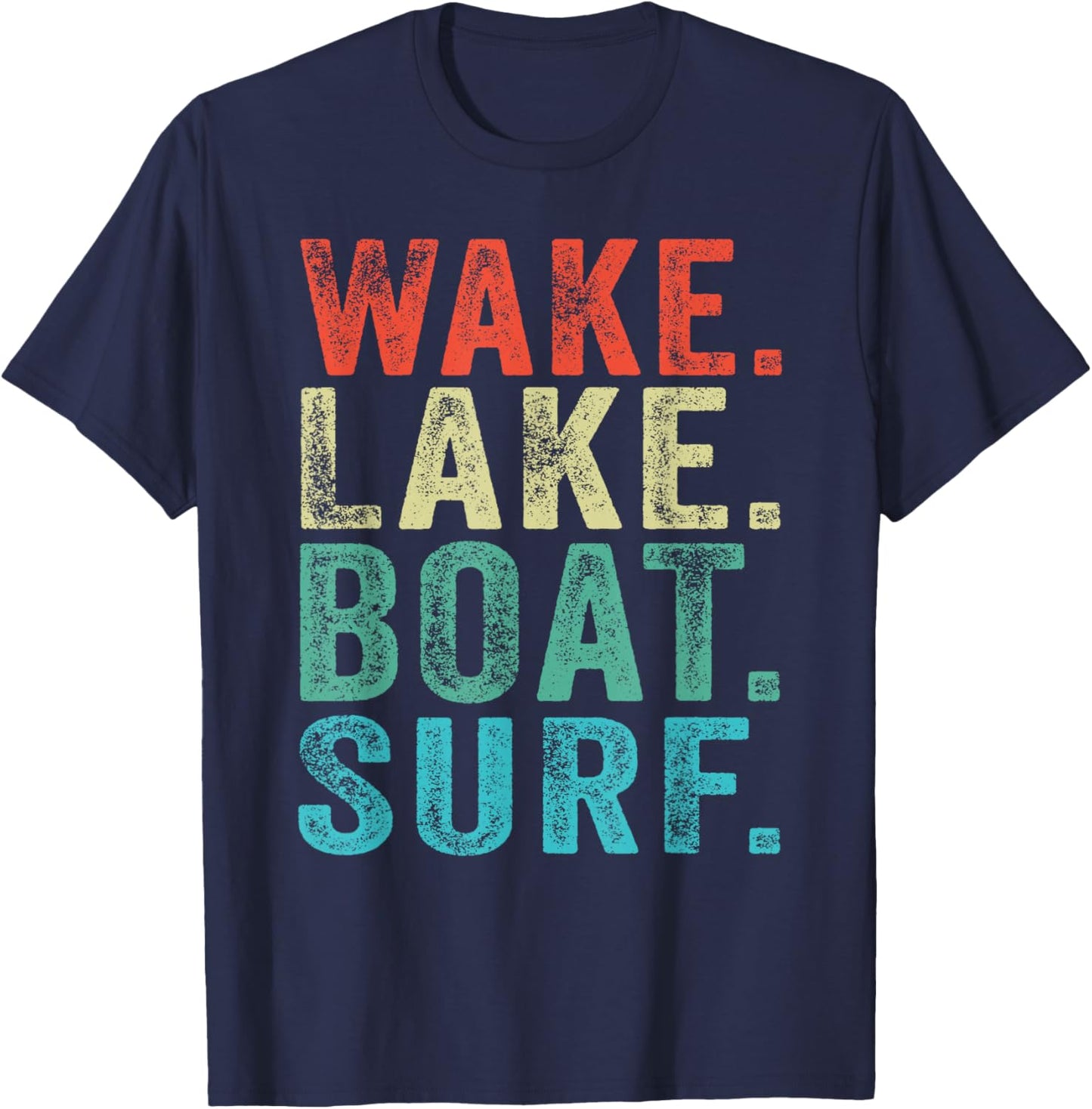 Wake Lake Boat Surf Surfing Surfboards Beach Retro Vintage T-Shirt - T-Shirt | Navy