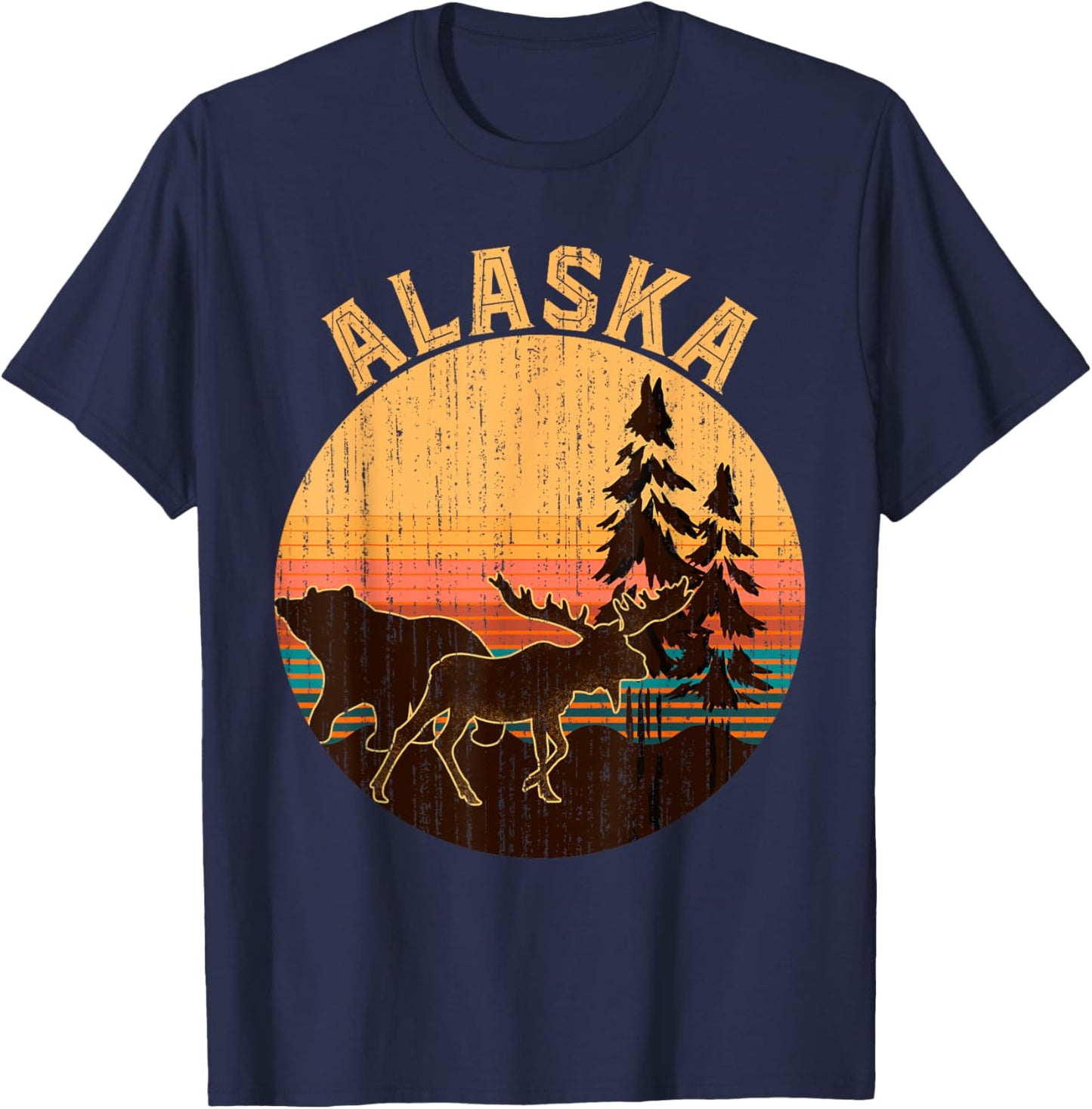 Nature Willdife Bear Moose Alaskan Animal Forest Alaska T-Shirt - T-Shirt | Navy
