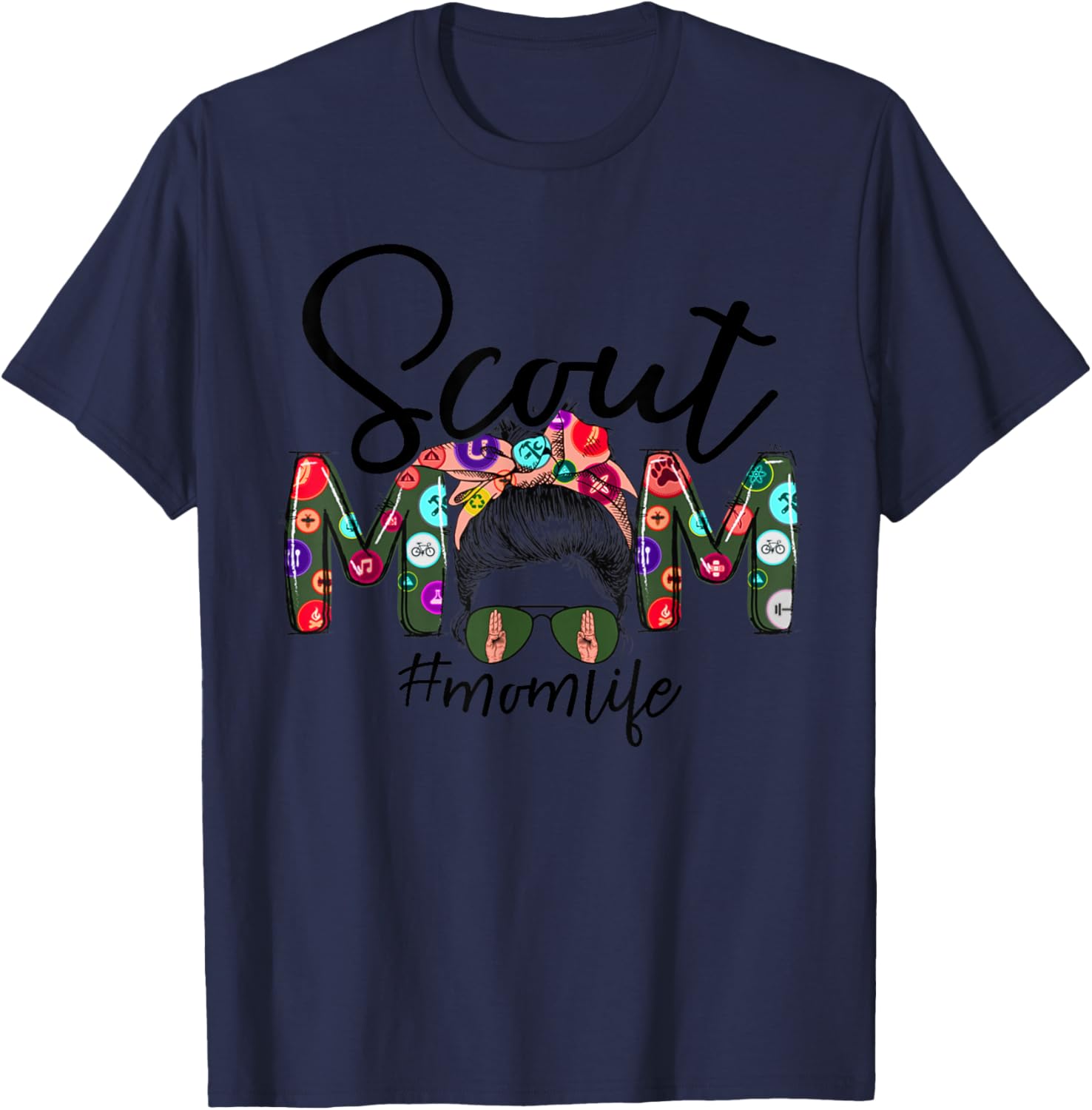 Scouting Scout Mom Life Messy Bun Hair Mother's Day Mommy T-Shirt - T-Shirt | Navy