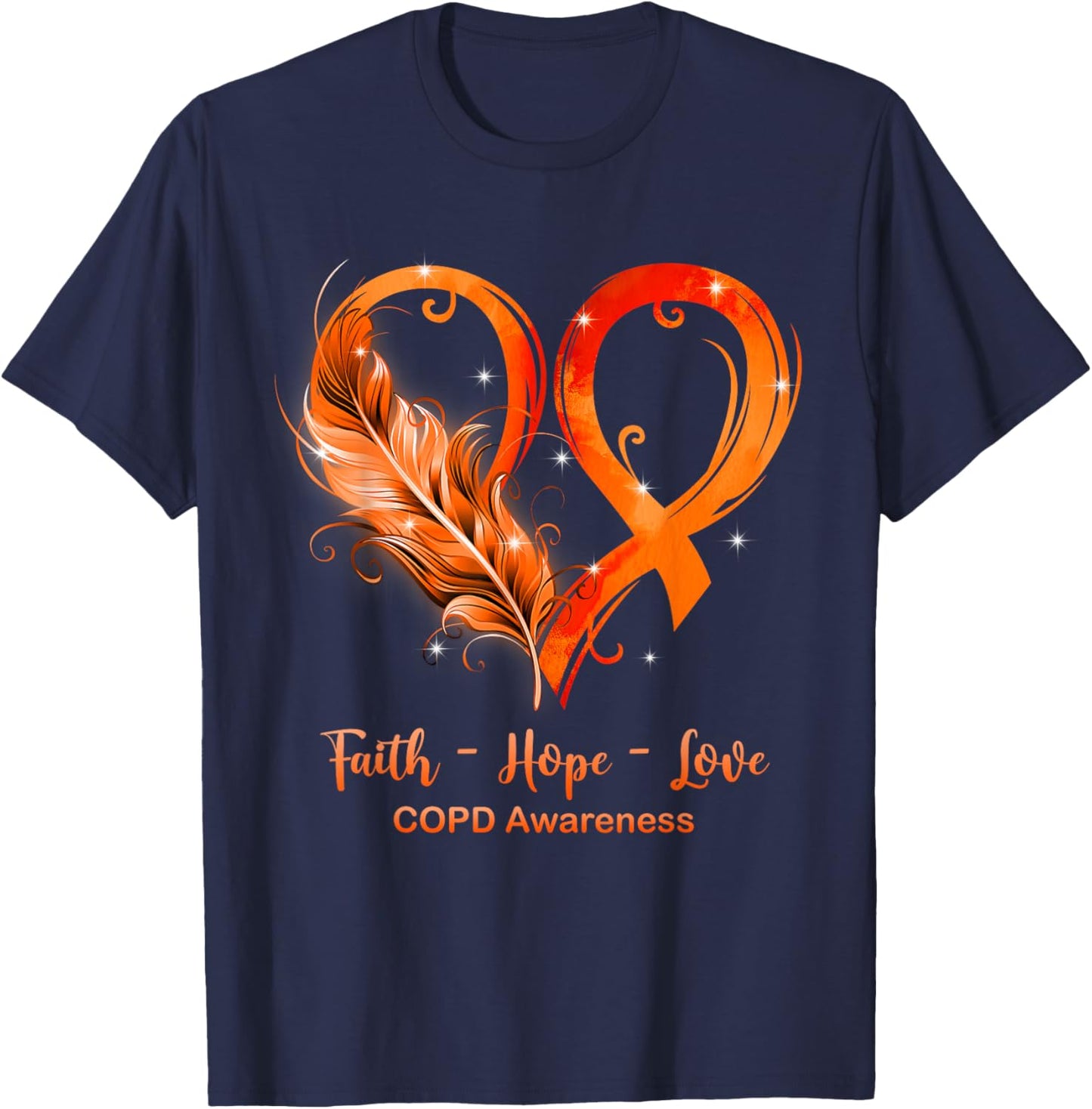 Orange Ribbon Heart Faith Hope Love COPD Awareness T-Shirt - T-Shirt | Navy