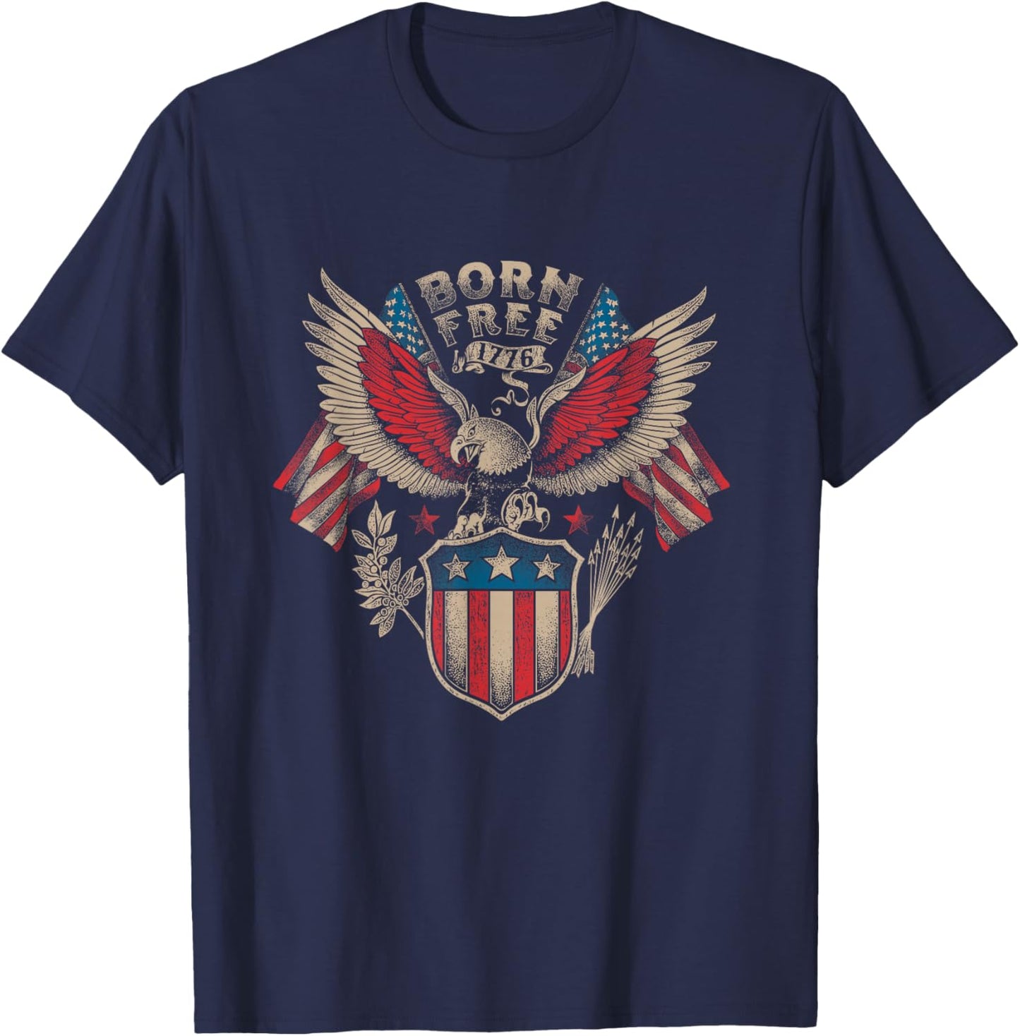 Born Free 1776 USA Patriot Eagle T-Shirt - T-Shirt | Navy