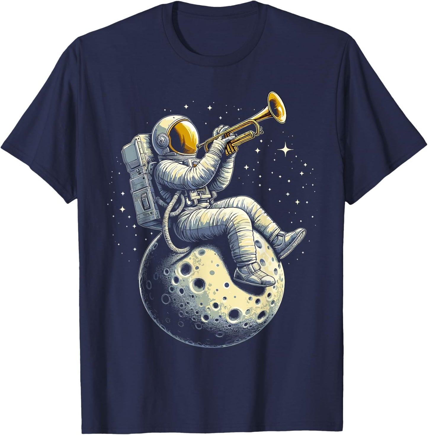 Astronaut Playing Trumpet Musician Player Music Expert T-Shirt - T-Shirt | Navy