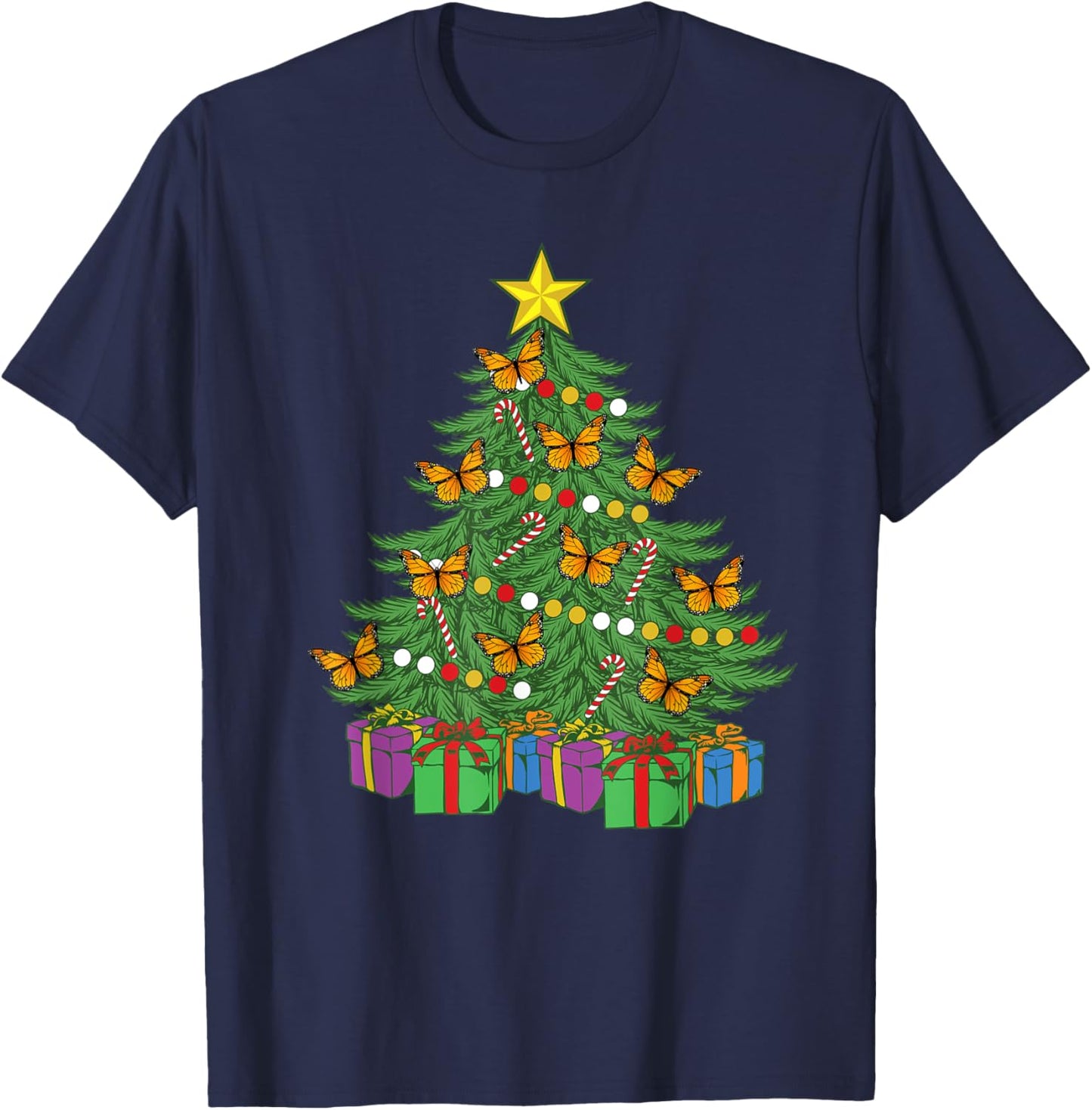 Monarch Butterfly Christmas Tree Ornaments Orange Butterfly T-Shirt - T-Shirt | Navy