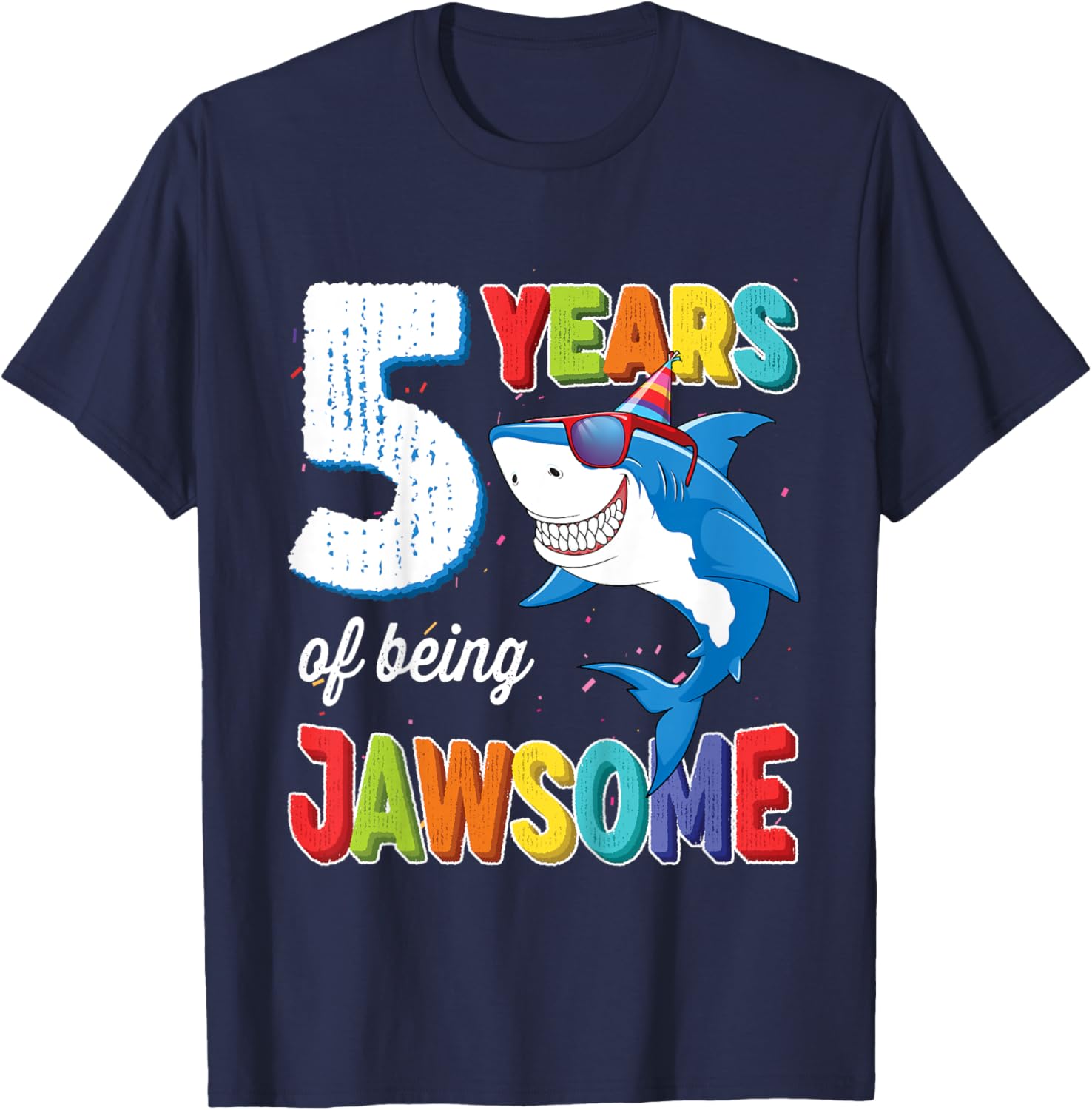 Kids 5 Year Old Boys Kids JawSome Shark 5th Birthday T-Shirt - T-Shirt | Navy