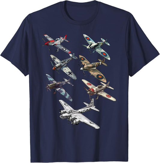 Military F&L Design Co. WW2 Warbirds P51 Messerschmitt B17 P40 Hobbyists , Small, Black T-Shirt - T-Shirt | Navy