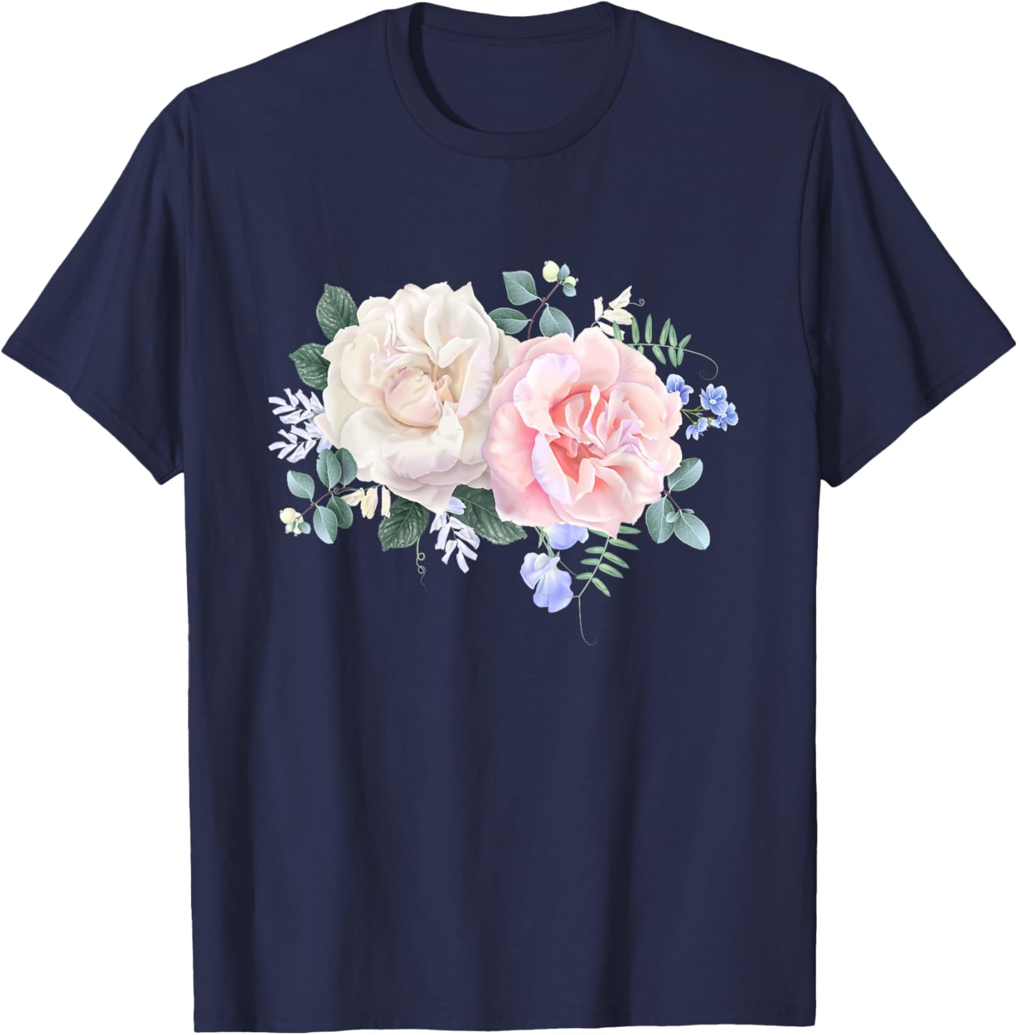 Vintage Flower Rose Floral Shirt - Pastel Flower Rose T-Shirt - T-Shirt | Navy