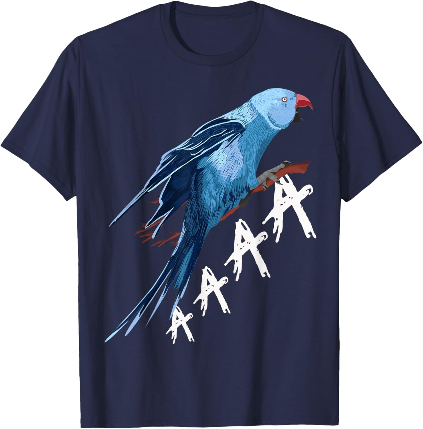 Cute Indian Ringneck Screaming Parakeet Bird - Black, -Adults, Small, Short Sleeve, Modern Classic, Round Neck, Cotton 60% Polyester 40% T-Shirt - T-Shirt | Navy