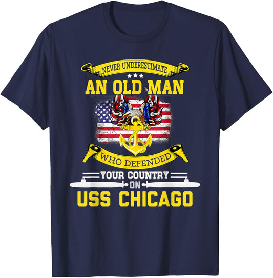 American Flag USS Chicago SSN-721 Submarine Men T-Shirt - T-Shirt | Navy