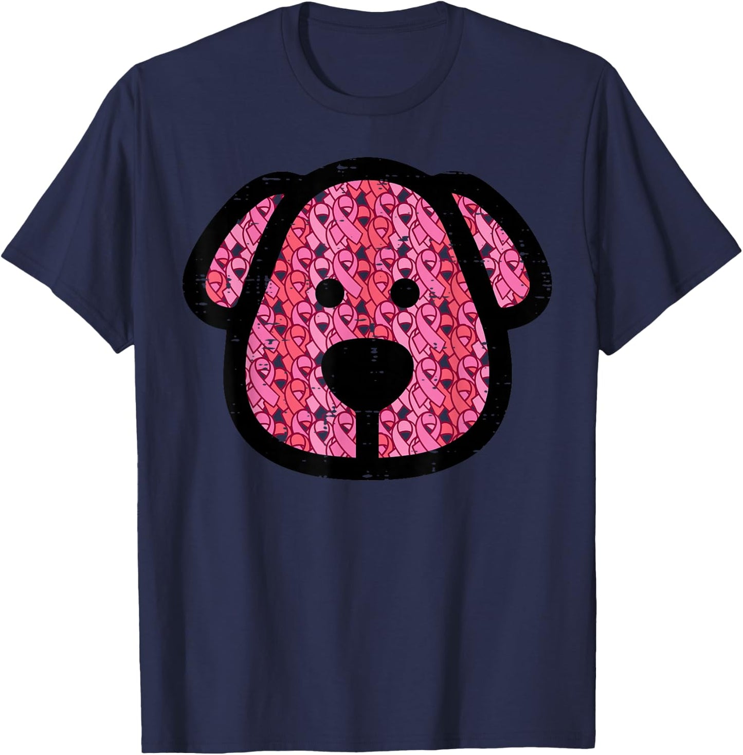 Breast Cancer Dog Face Pink Ribbons Awareness Women Kids Men T-Shirt - T-Shirt | Navy
