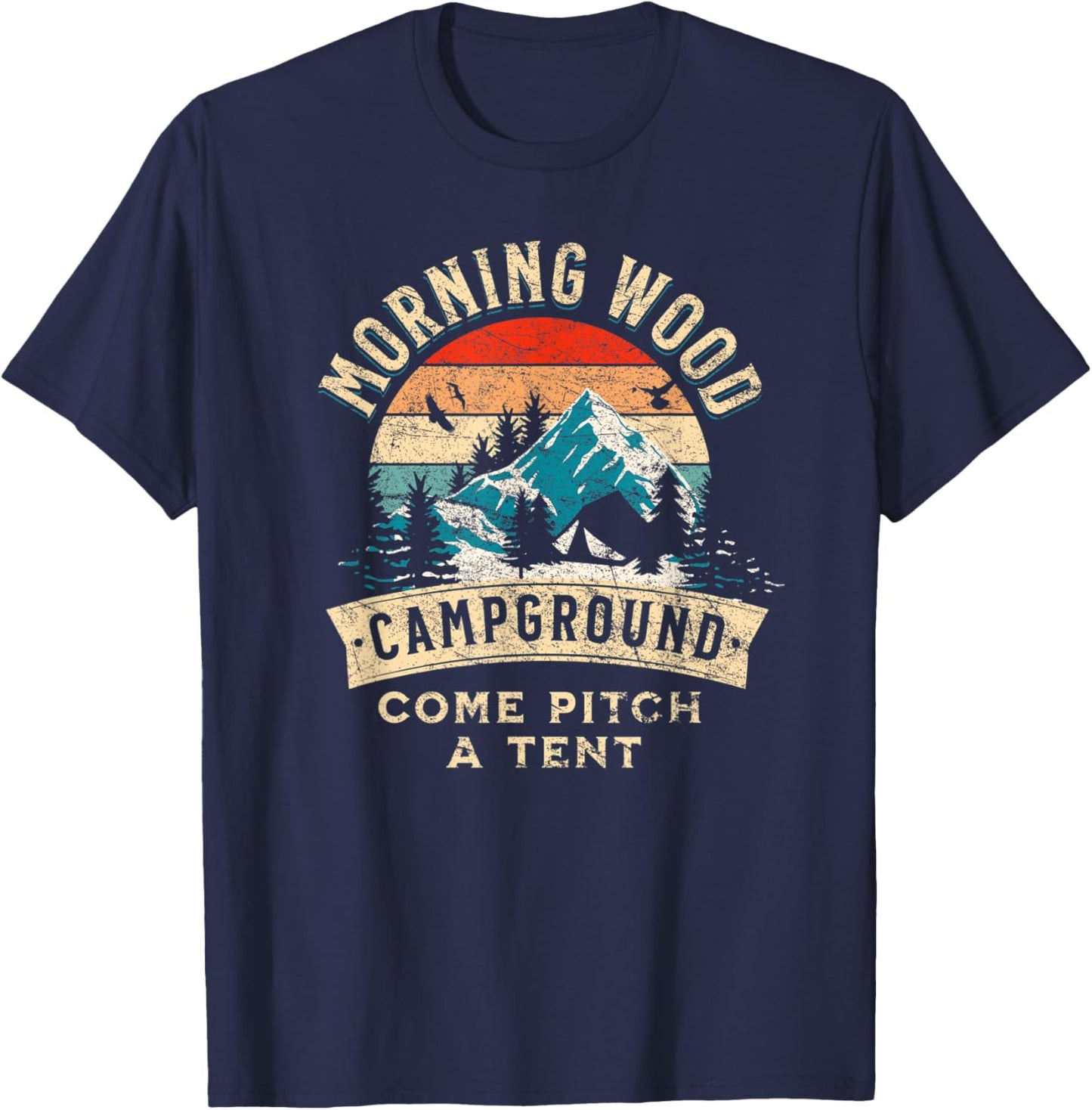 Funny Camping Tent Morning Woods Campground Funny Camping T-Shirt - T-Shirt | Navy