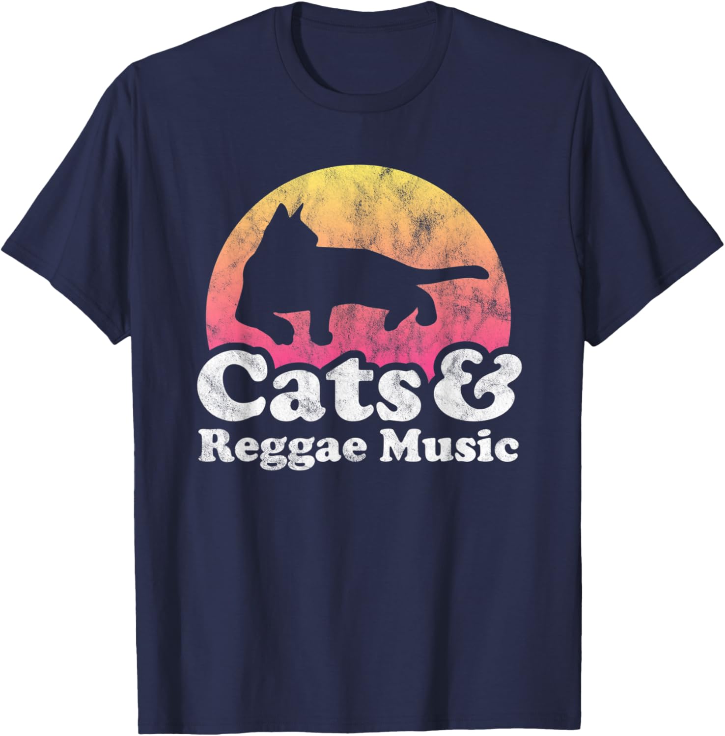 Cats and Reggae Music Men's or Women's Cat T-Shirt - T-Shirt | Navy